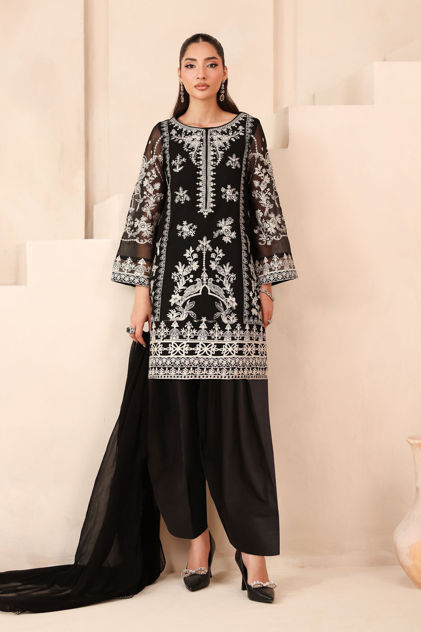 3 Piece Embroidered Cotton Net Suit