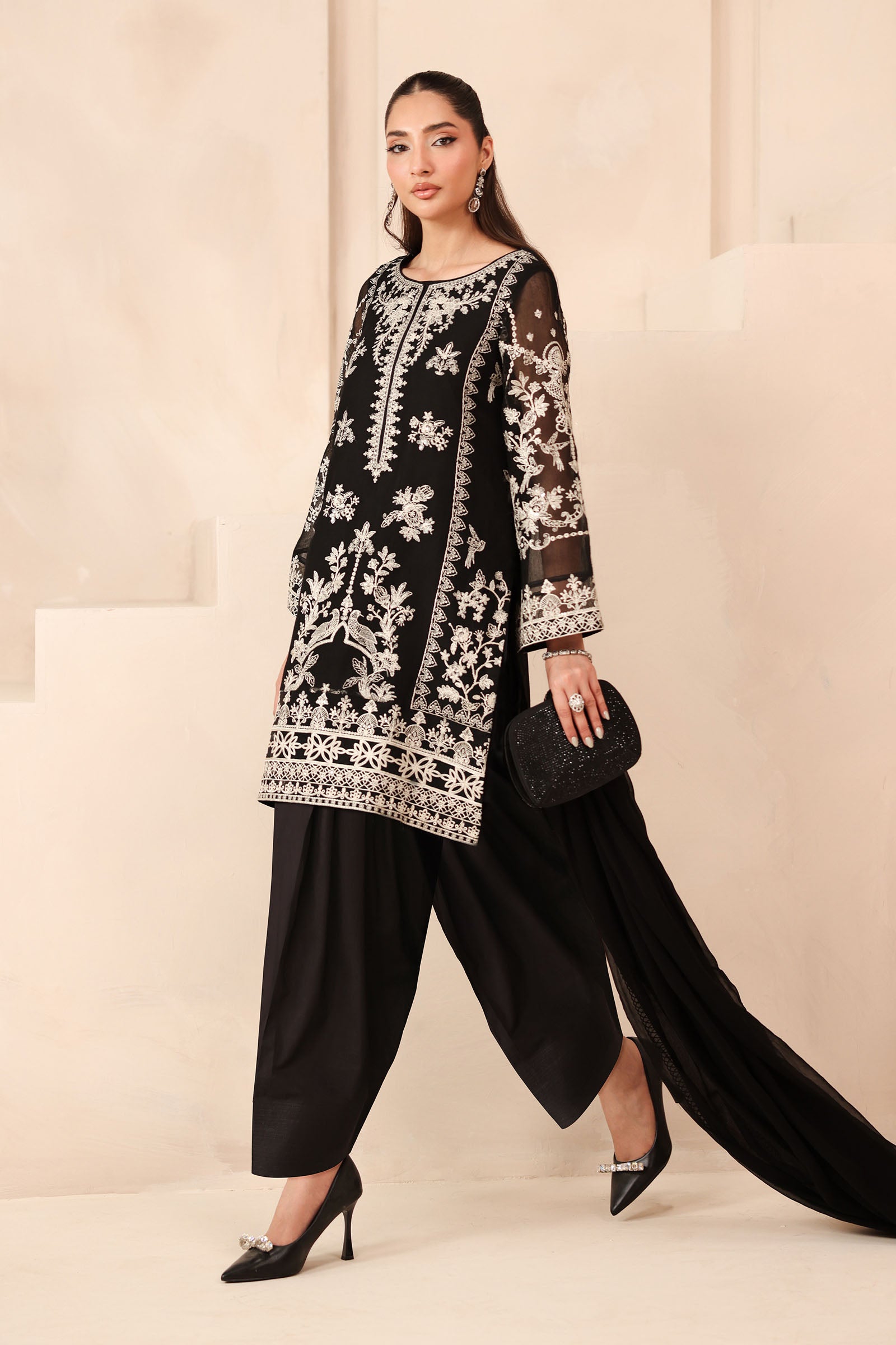 3 Piece Embroidered Cotton Net Suit