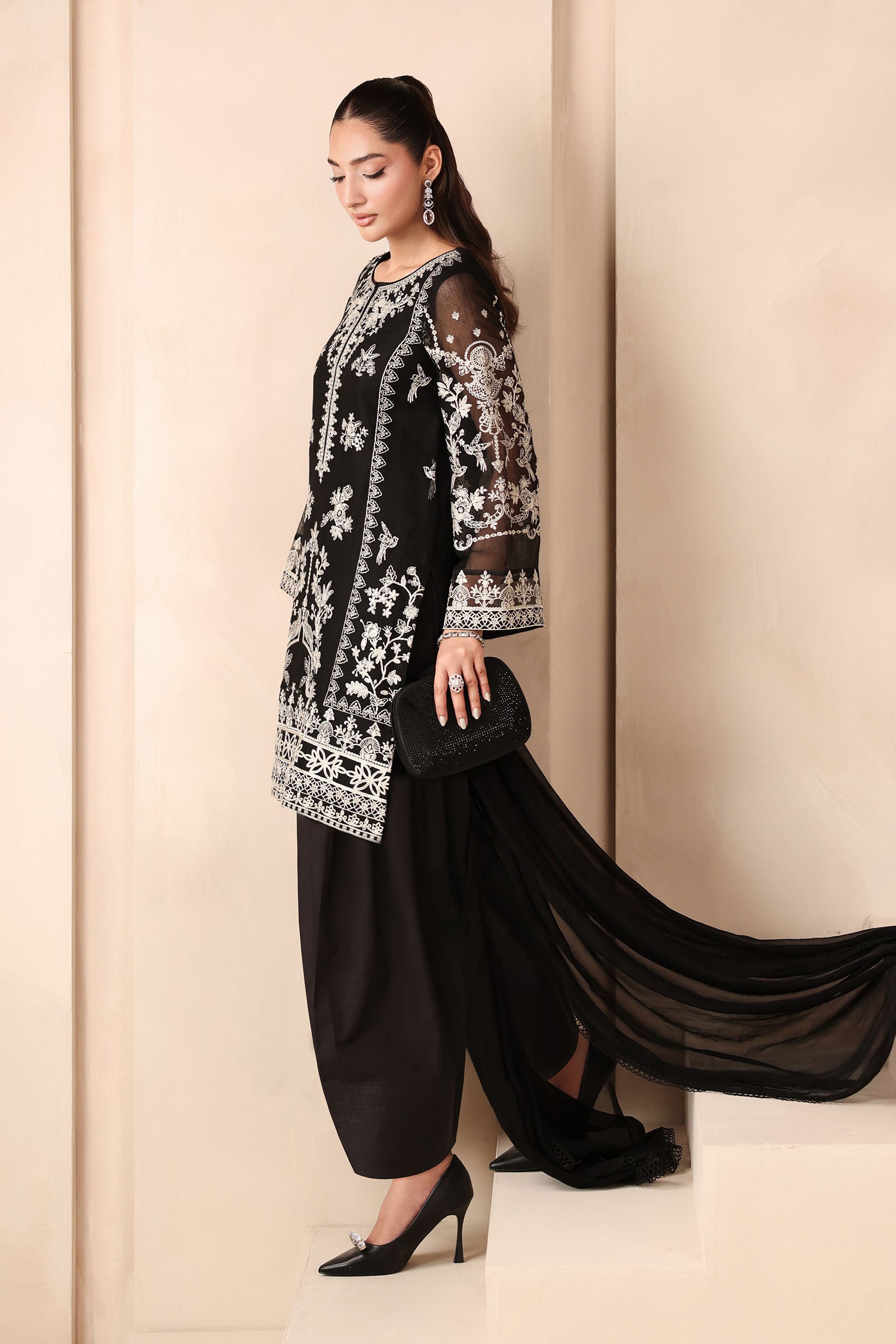 3 Piece Embroidered Cotton Net Suit