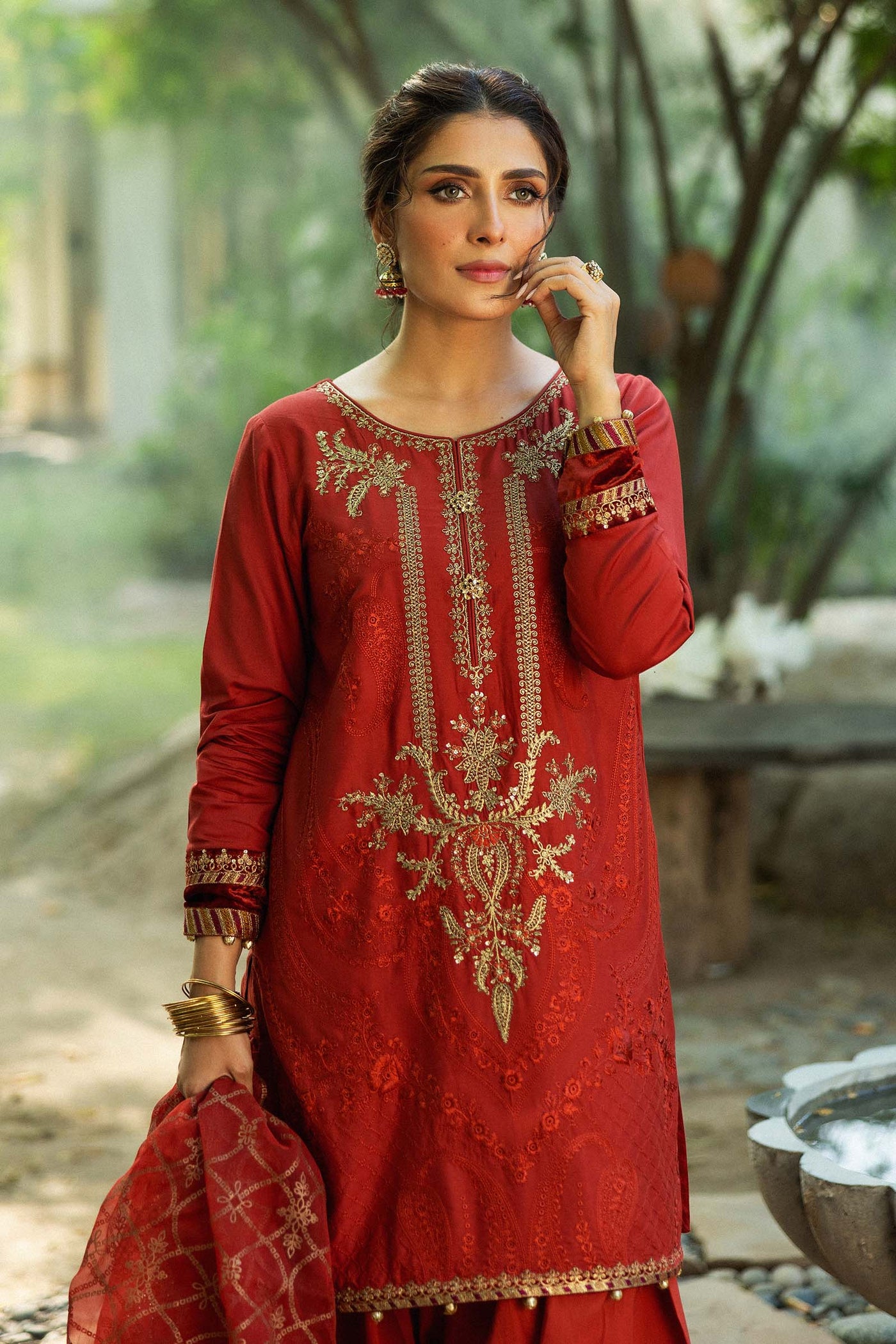 3 Piece Embroidered Linen Suit | DW-W24-106