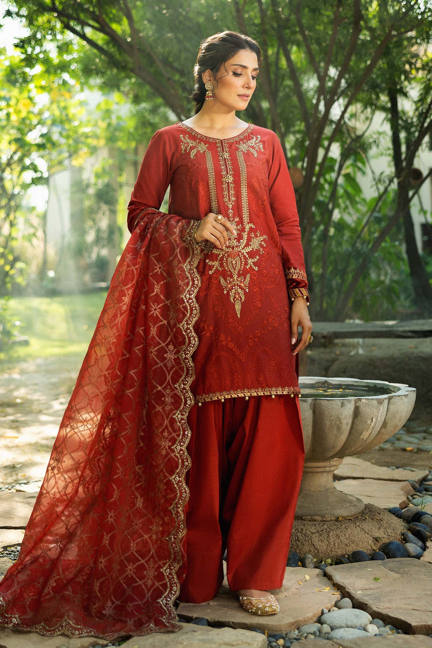 3 Piece Embroidered Linen Suit | DW-W24-106