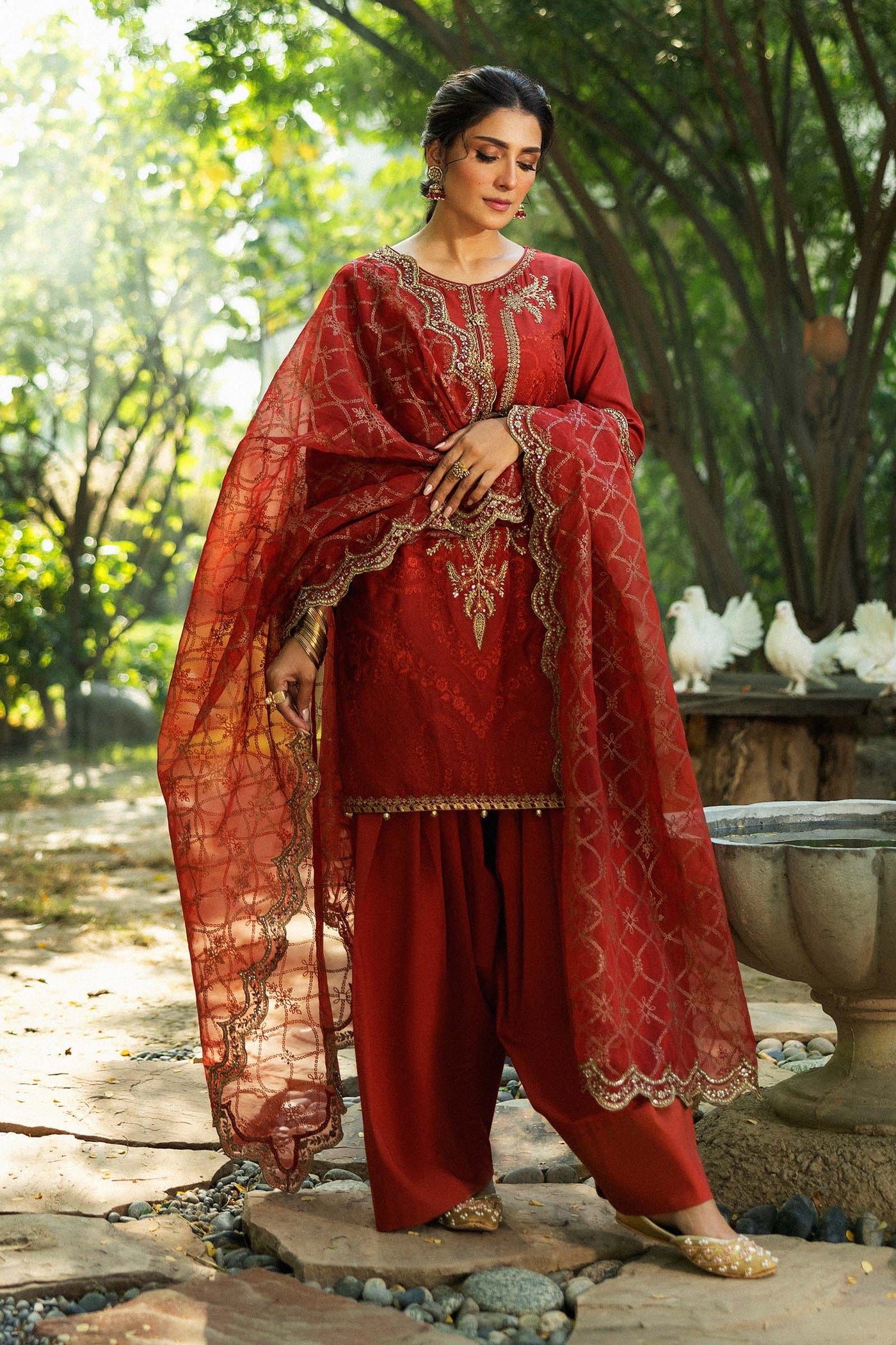 3 Piece Embroidered Linen Suit | DW-W24-106