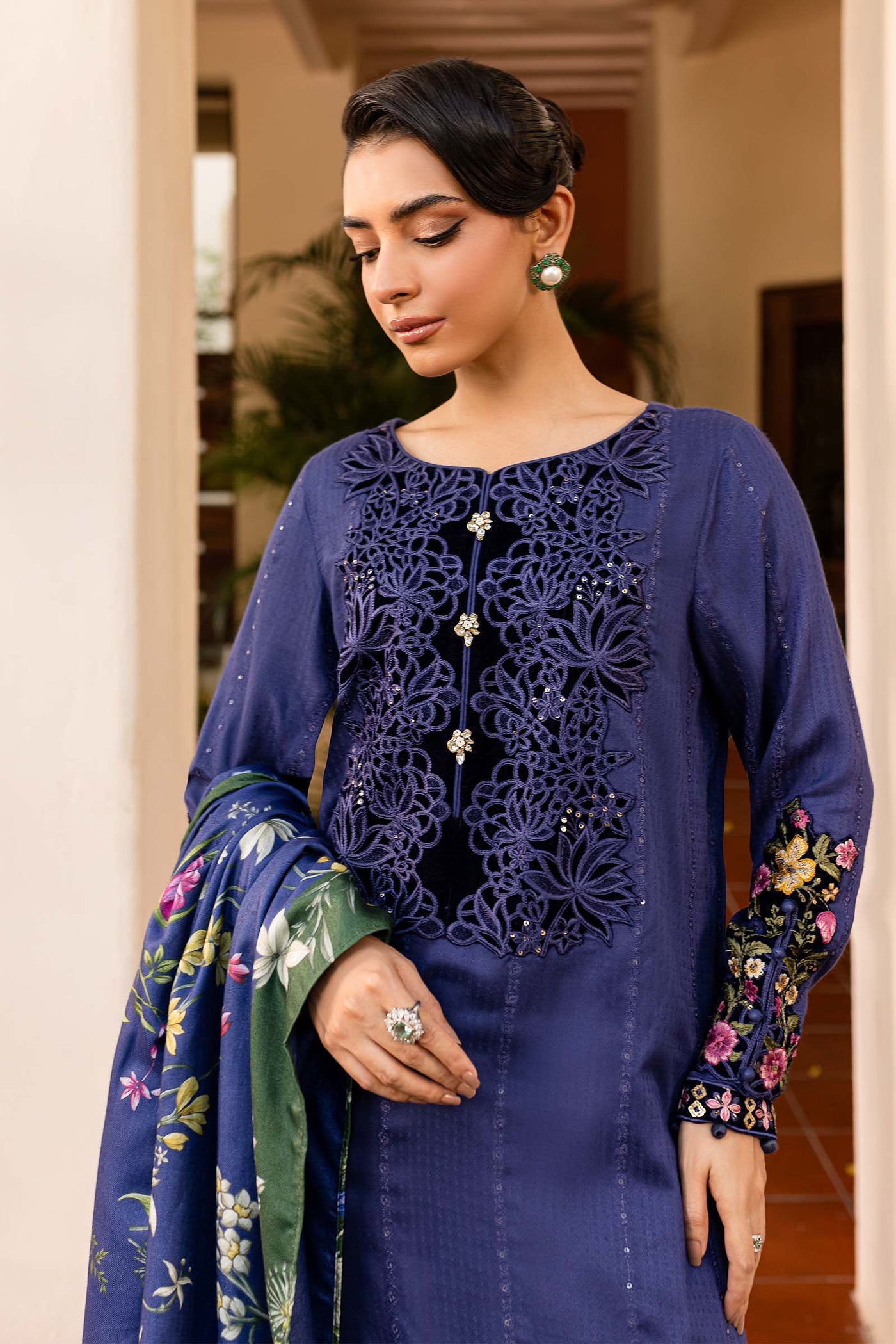 3 Piece Embroidered Linen Suit