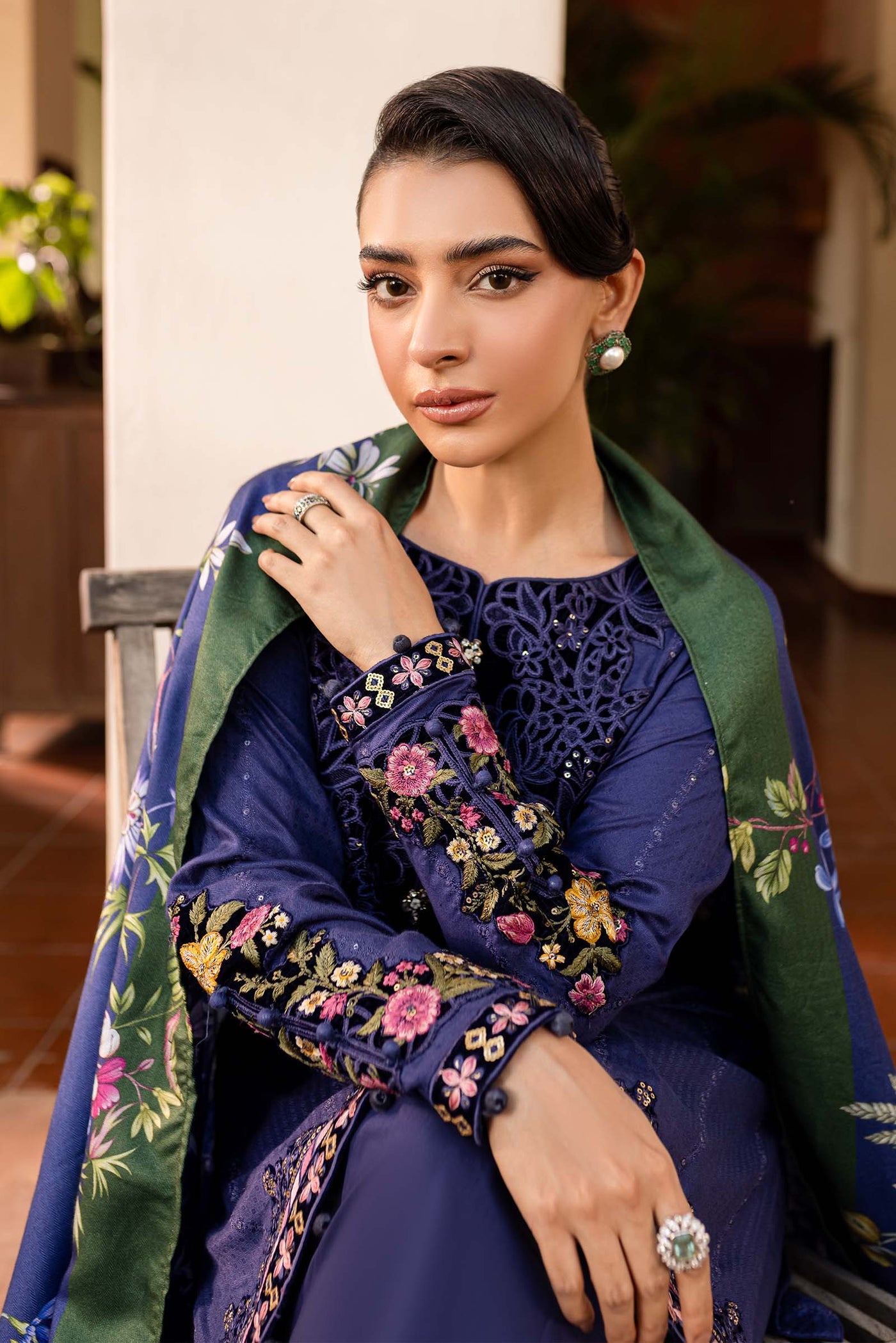 3 Piece Embroidered Linen Suit