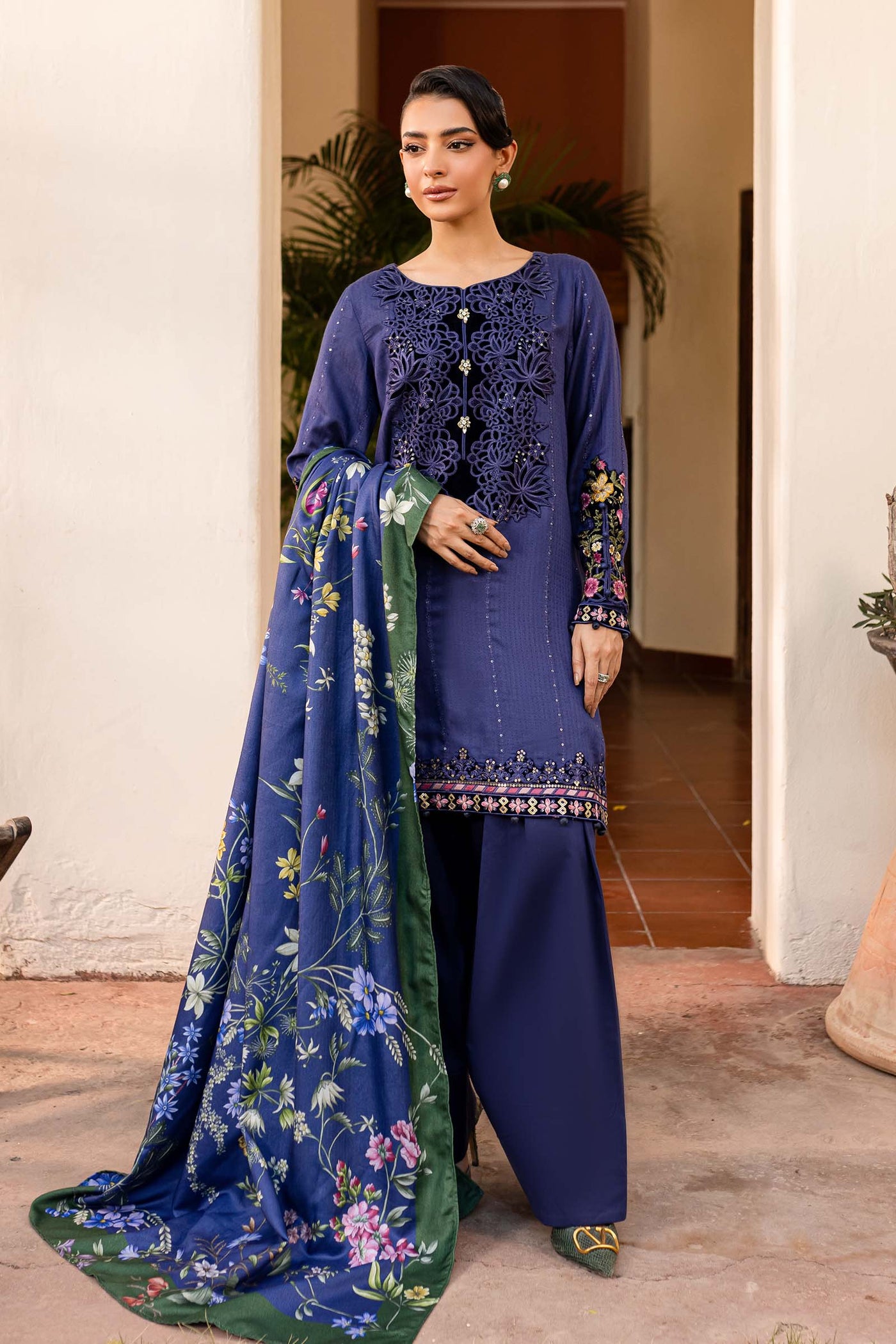 3 Piece Embroidered Linen Suit