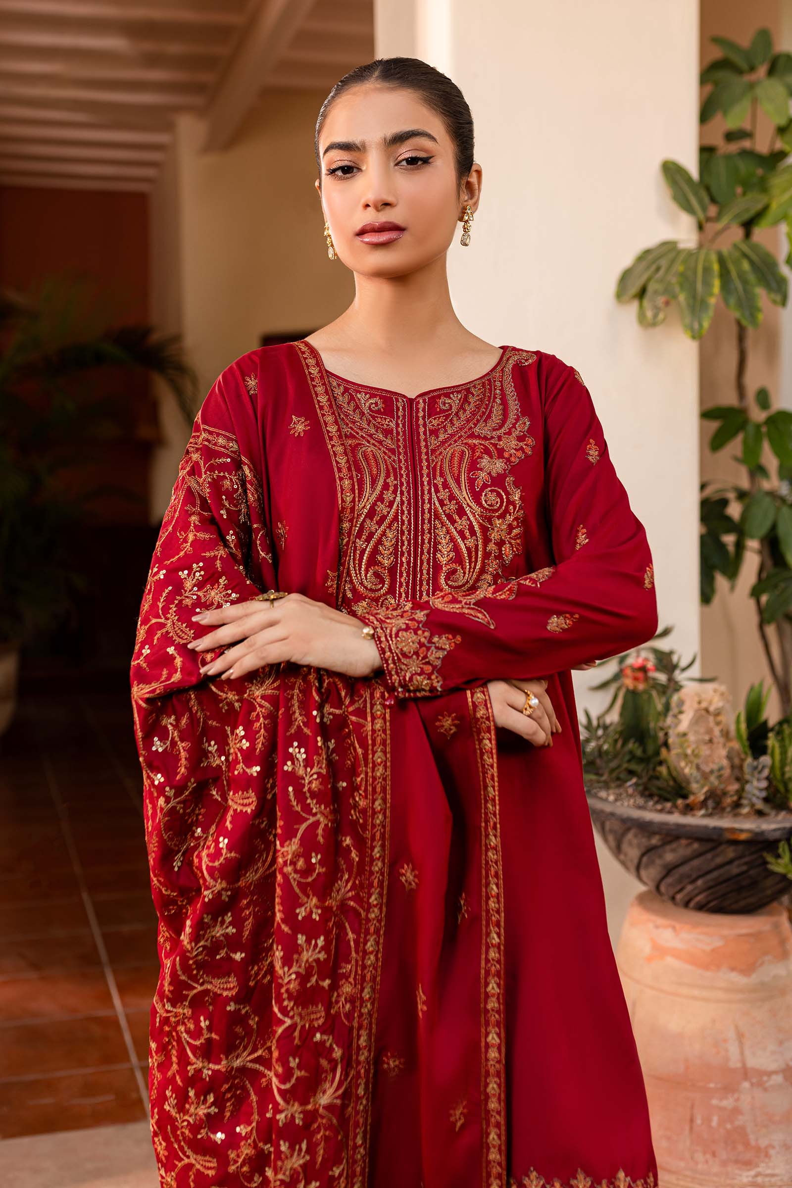 3 Piece Embroidered Linen Suit