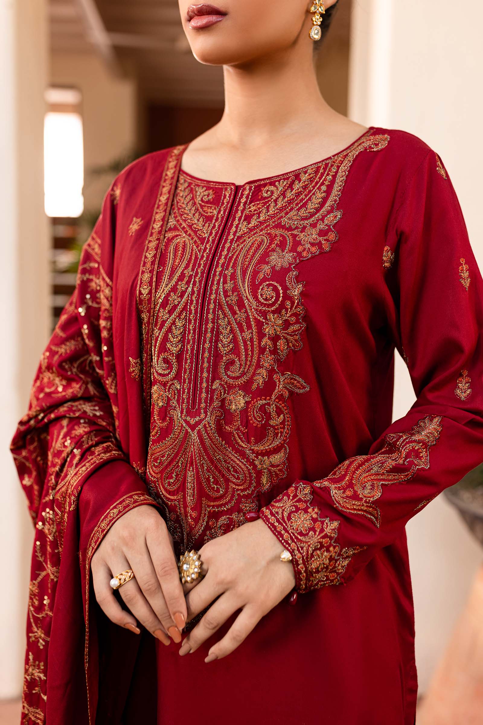 3 Piece Embroidered Linen Suit
