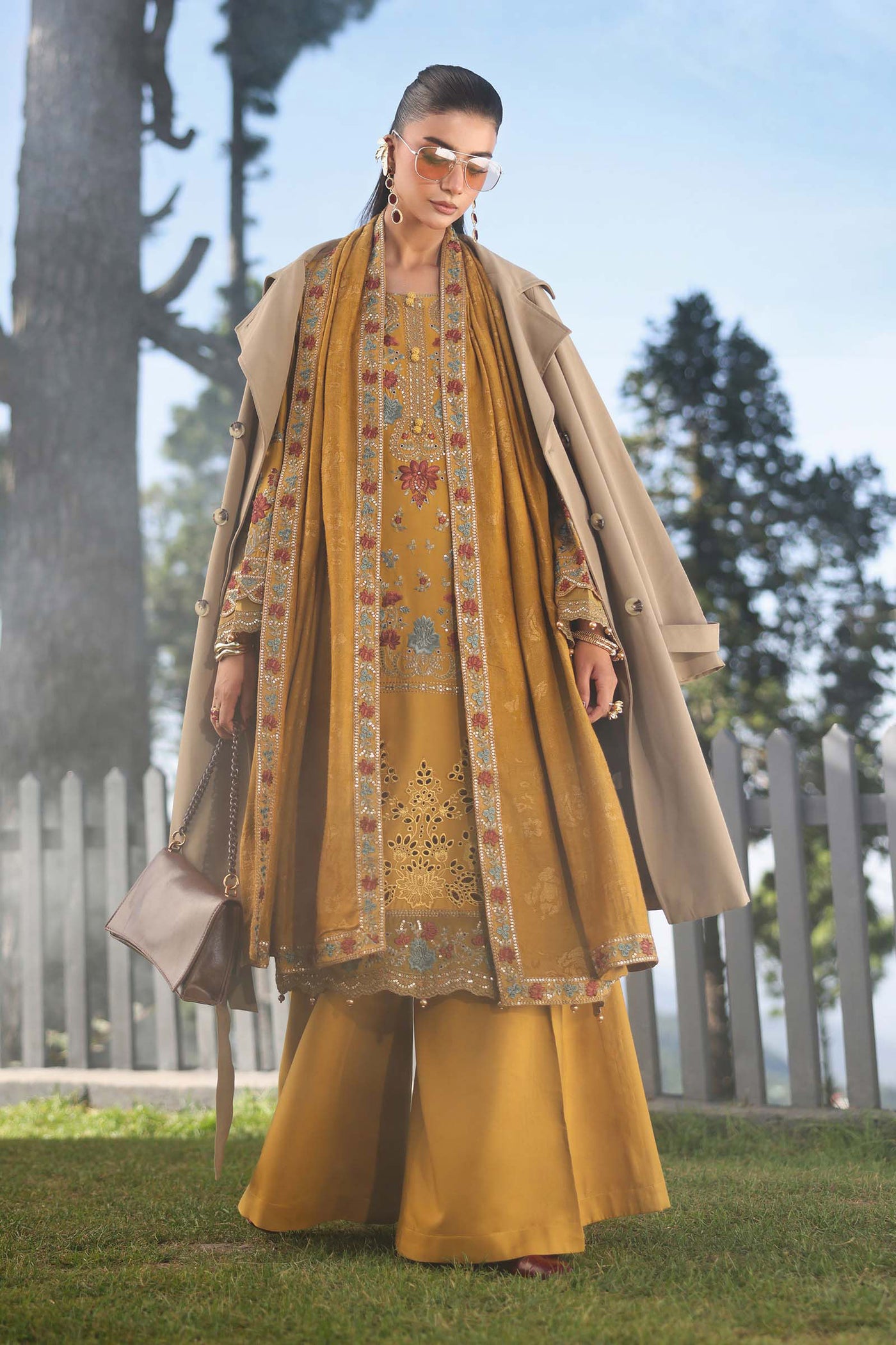 3 Piece Embroidered Linen Suit