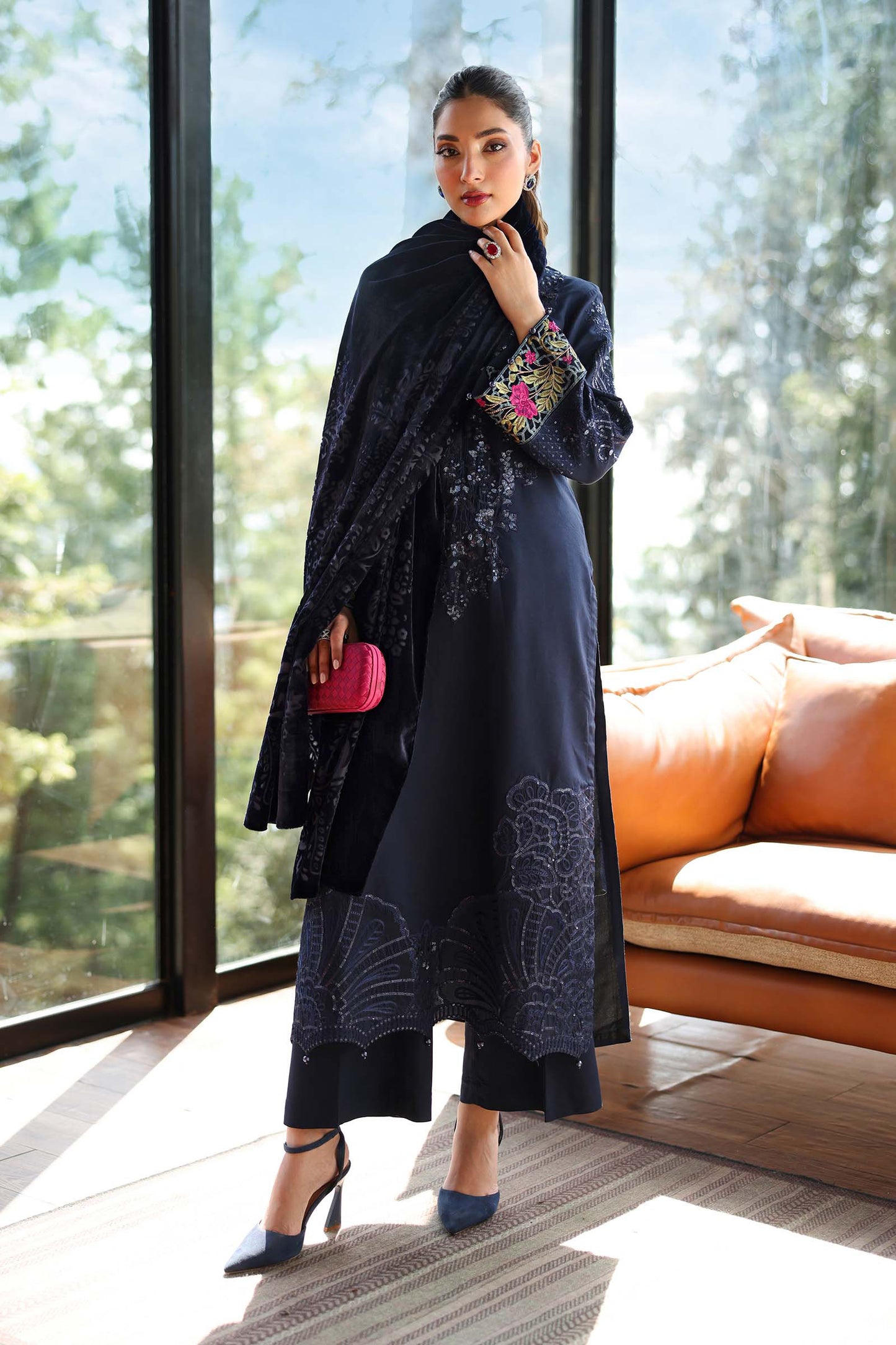 3 Piece Embroidered Linen Suit
