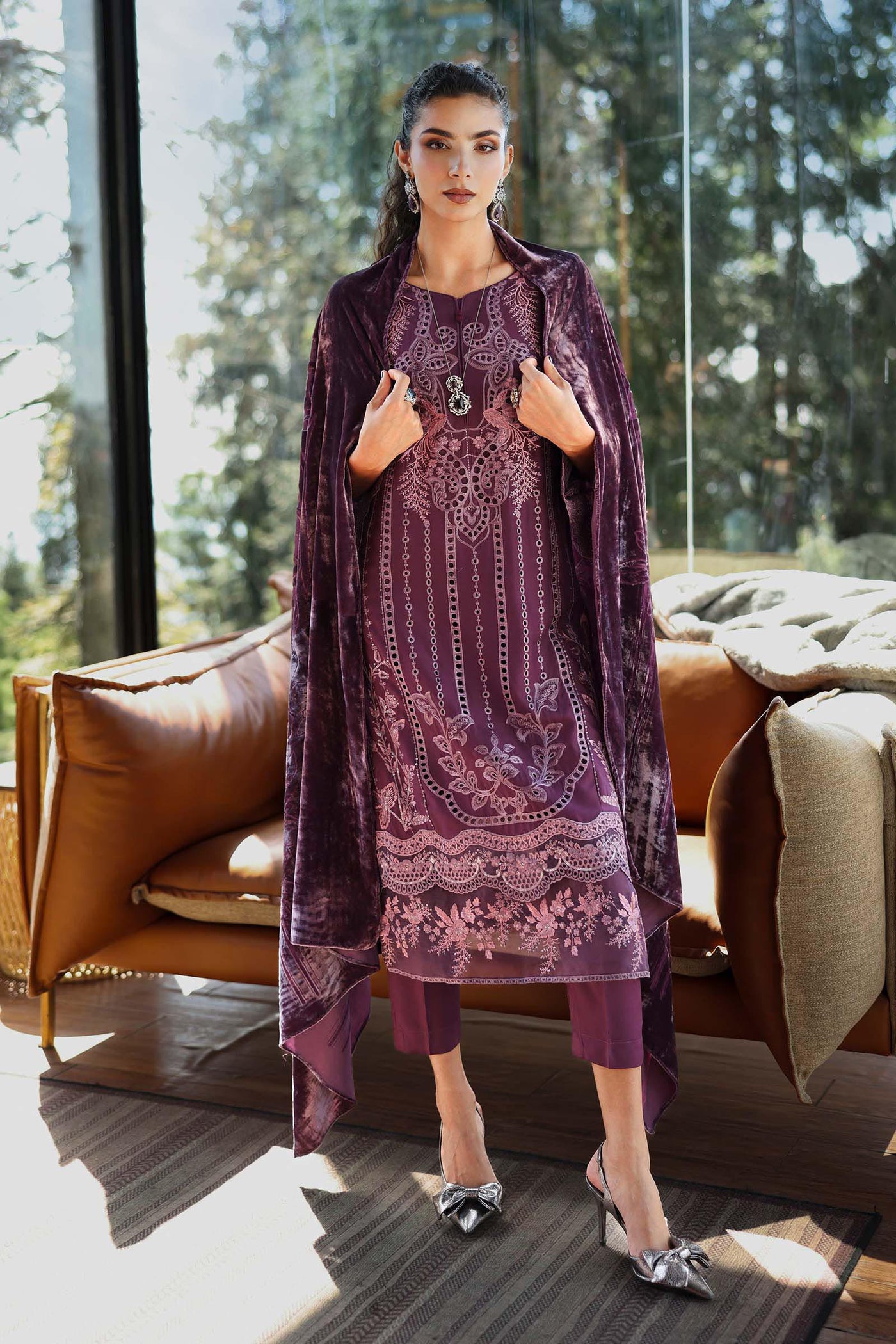 3 Piece Embroidered Linen Suit