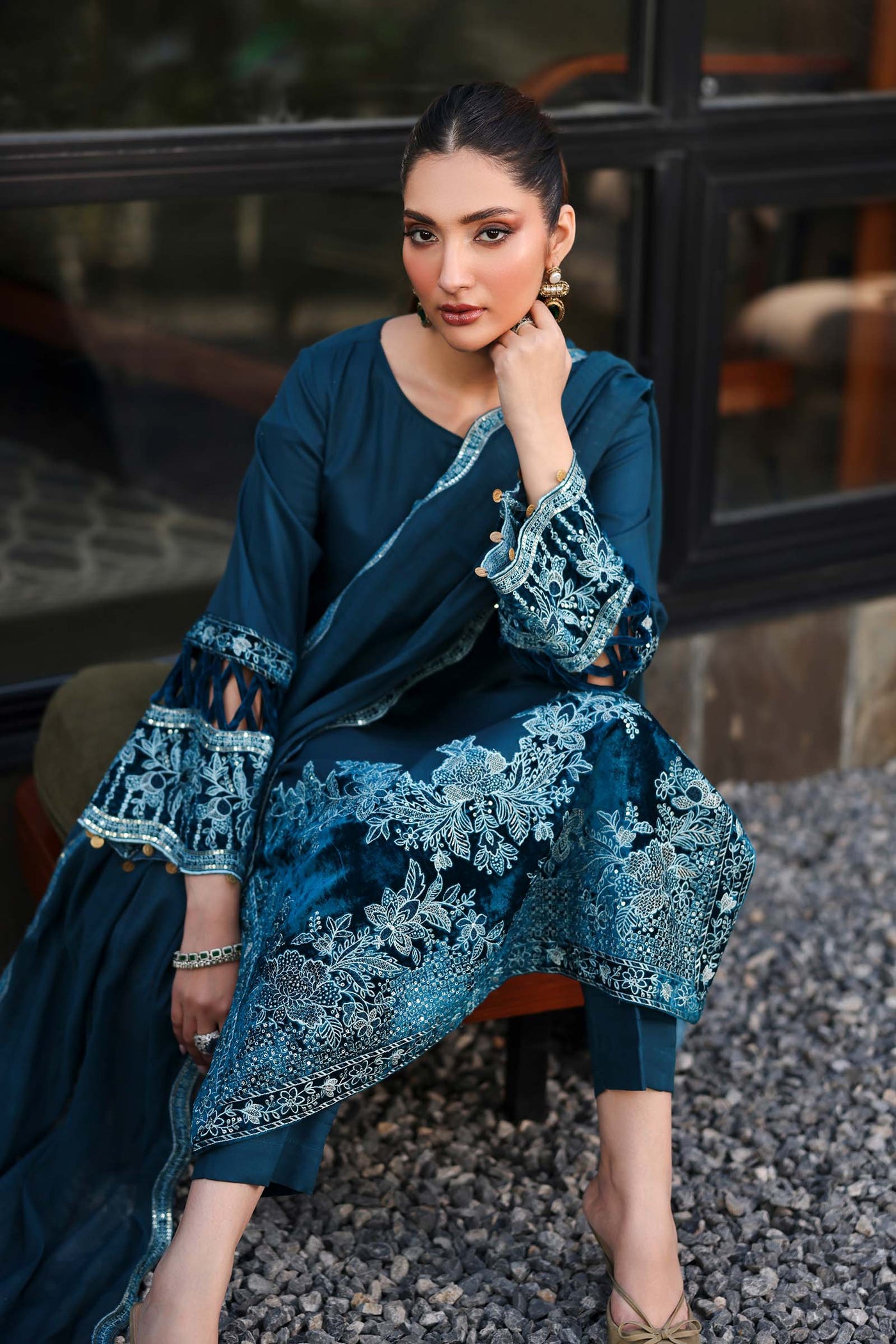 3 Piece Embroidered Marina Suit