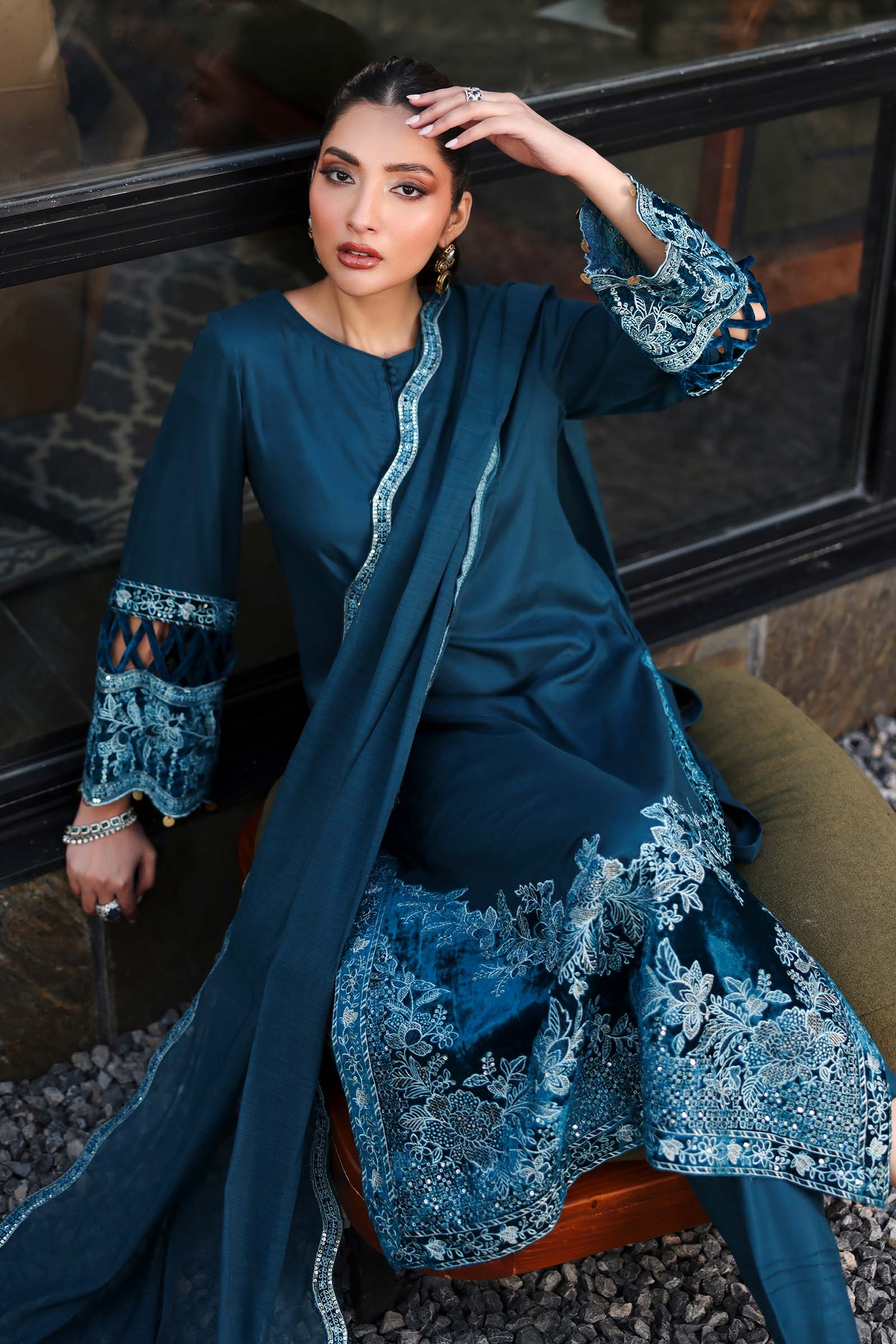 3 Piece Embroidered Marina Suit