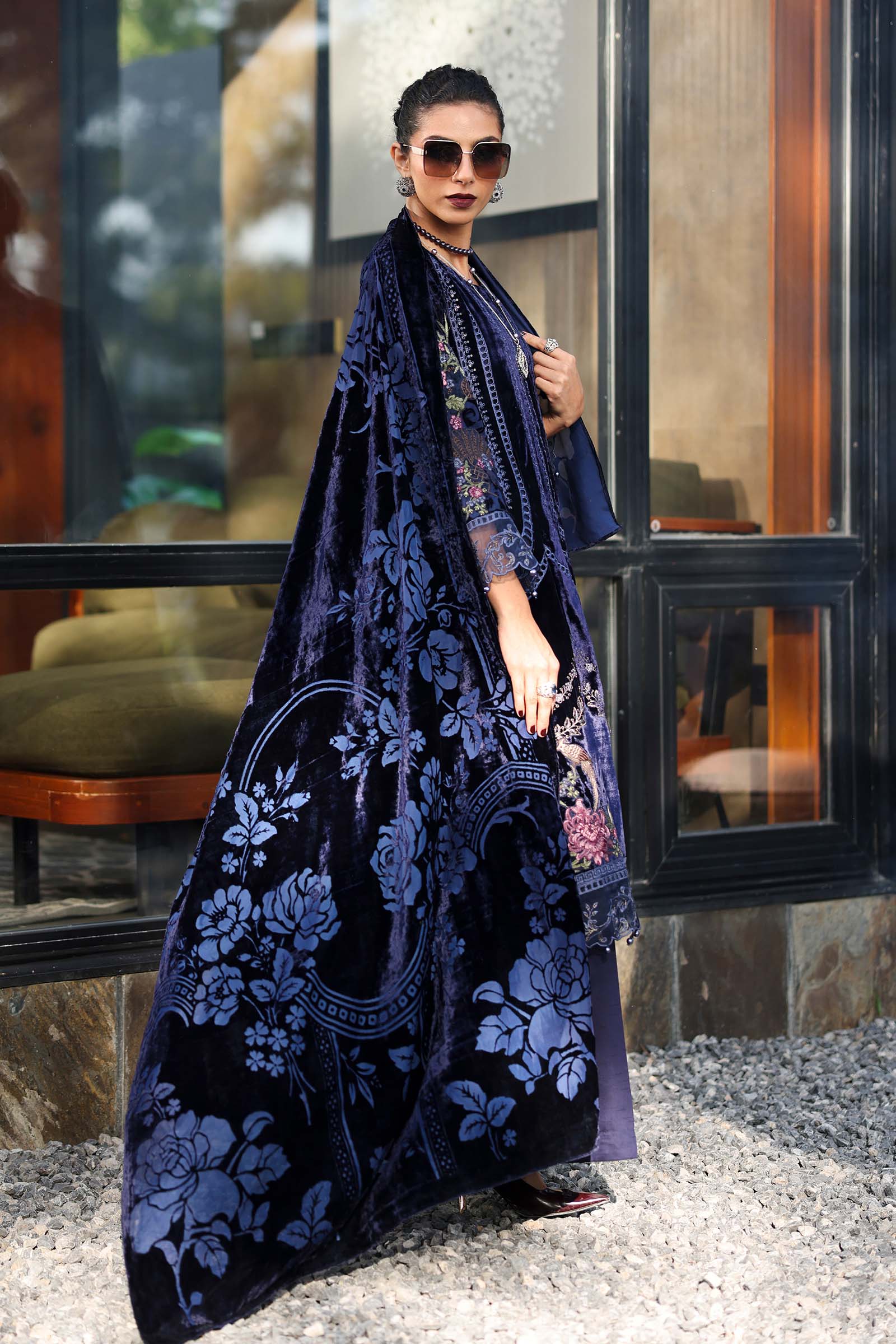 3 Piece Embroidered Velvet Suit