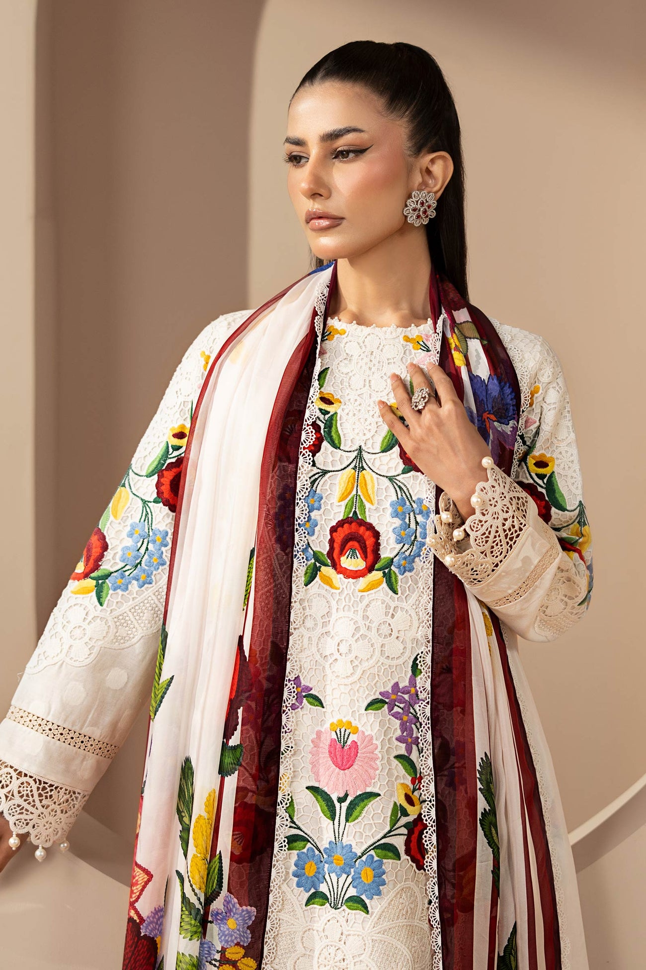3 Piece Embroidered Jacquard Lawn Suit