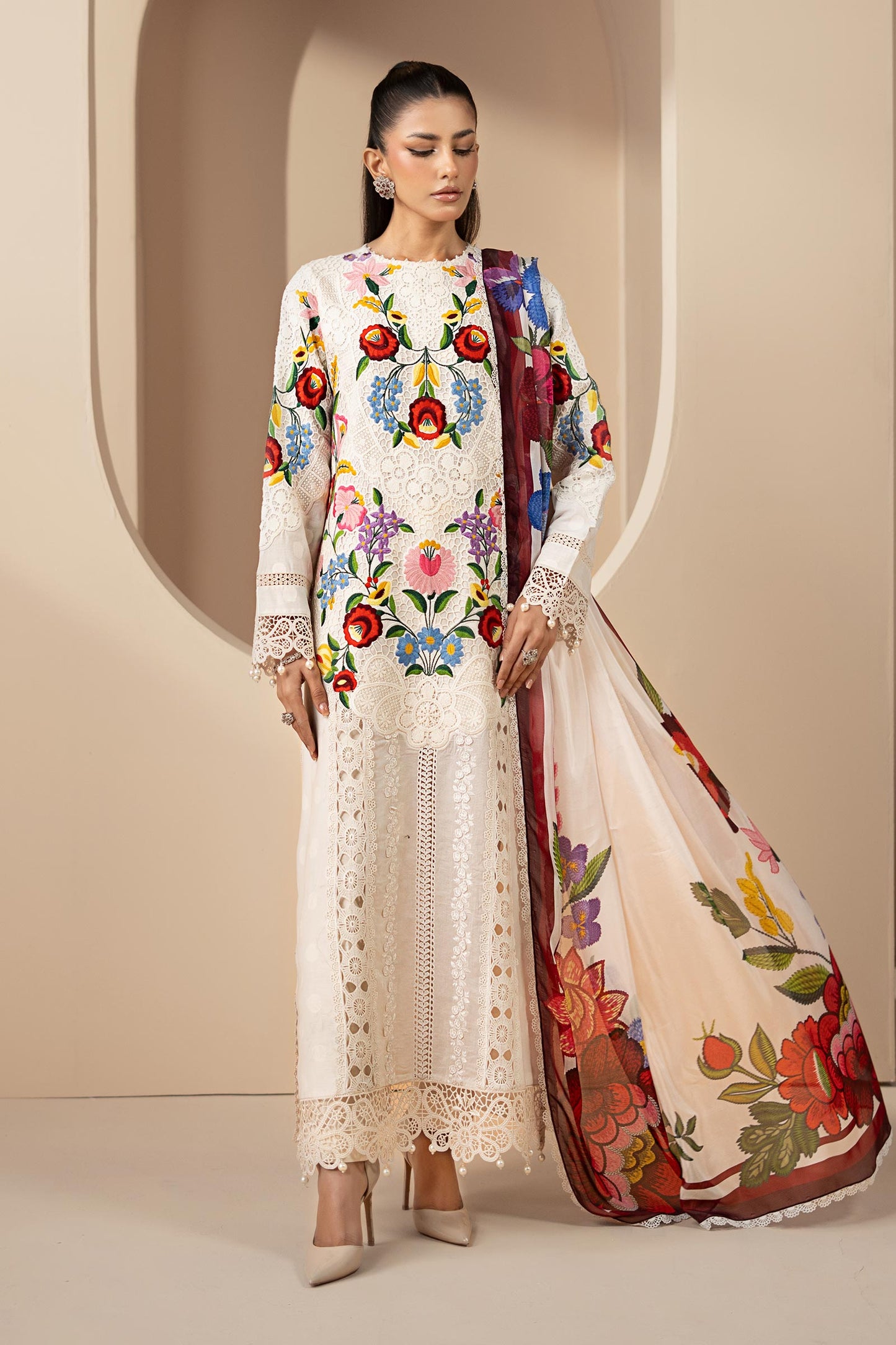 3 Piece Embroidered Jacquard Lawn Suit