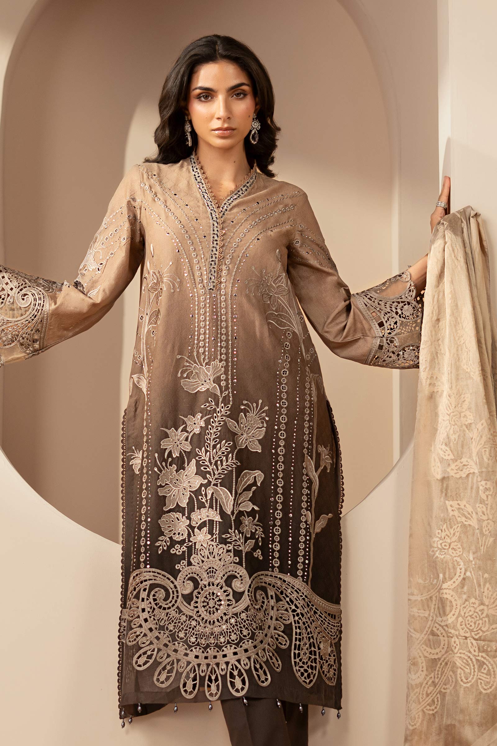 3 Piece Embroidered Jacquard Lawn Suit