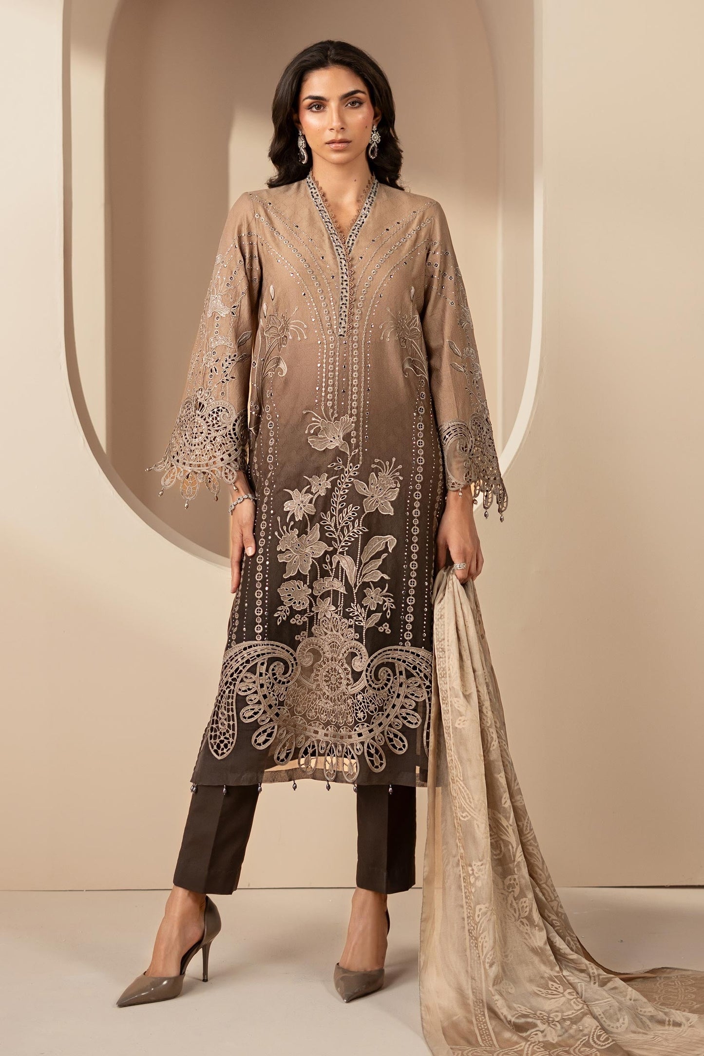 3 Piece Embroidered Jacquard Lawn Suit