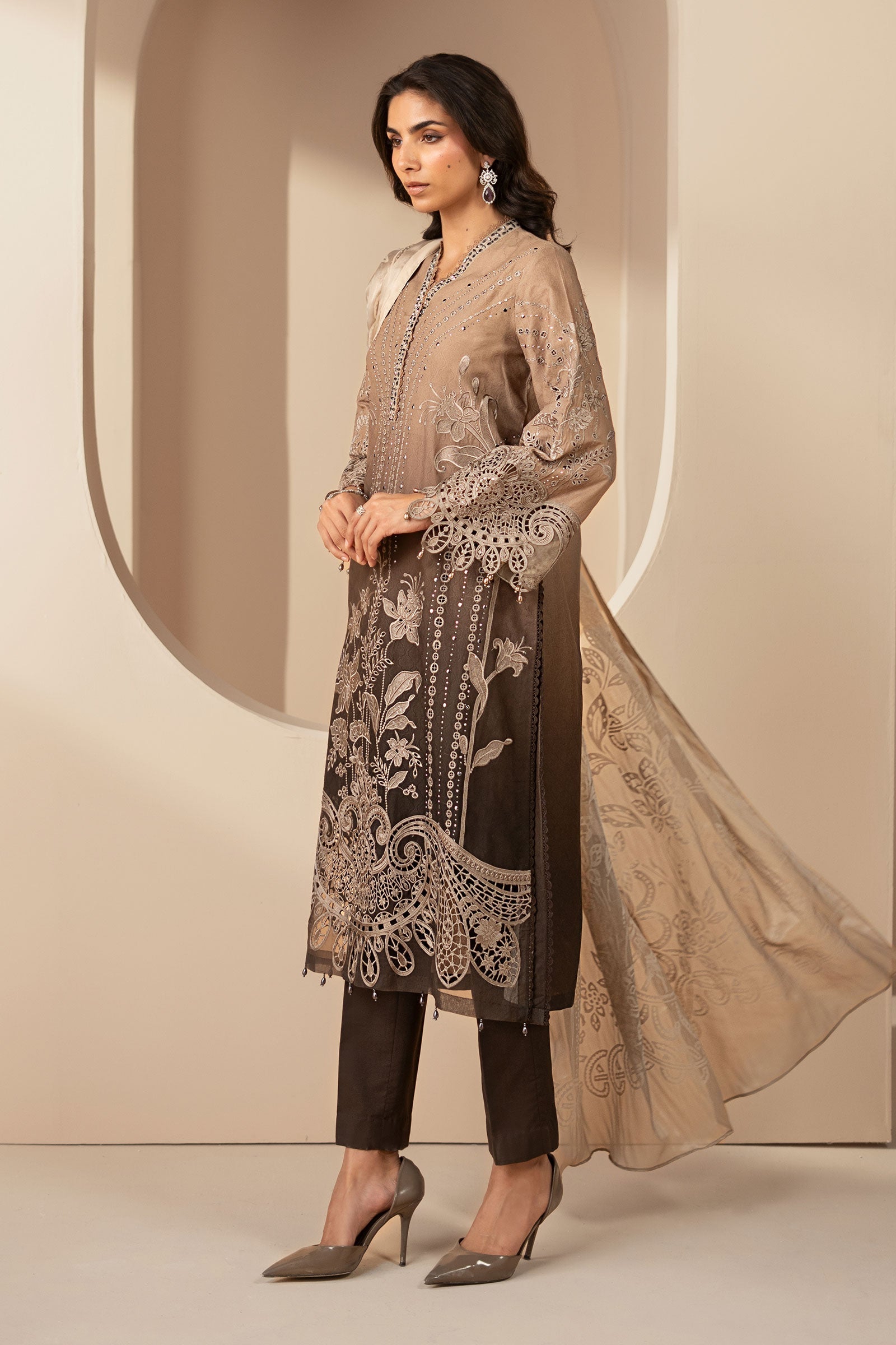 3 Piece Embroidered Jacquard Lawn Suit
