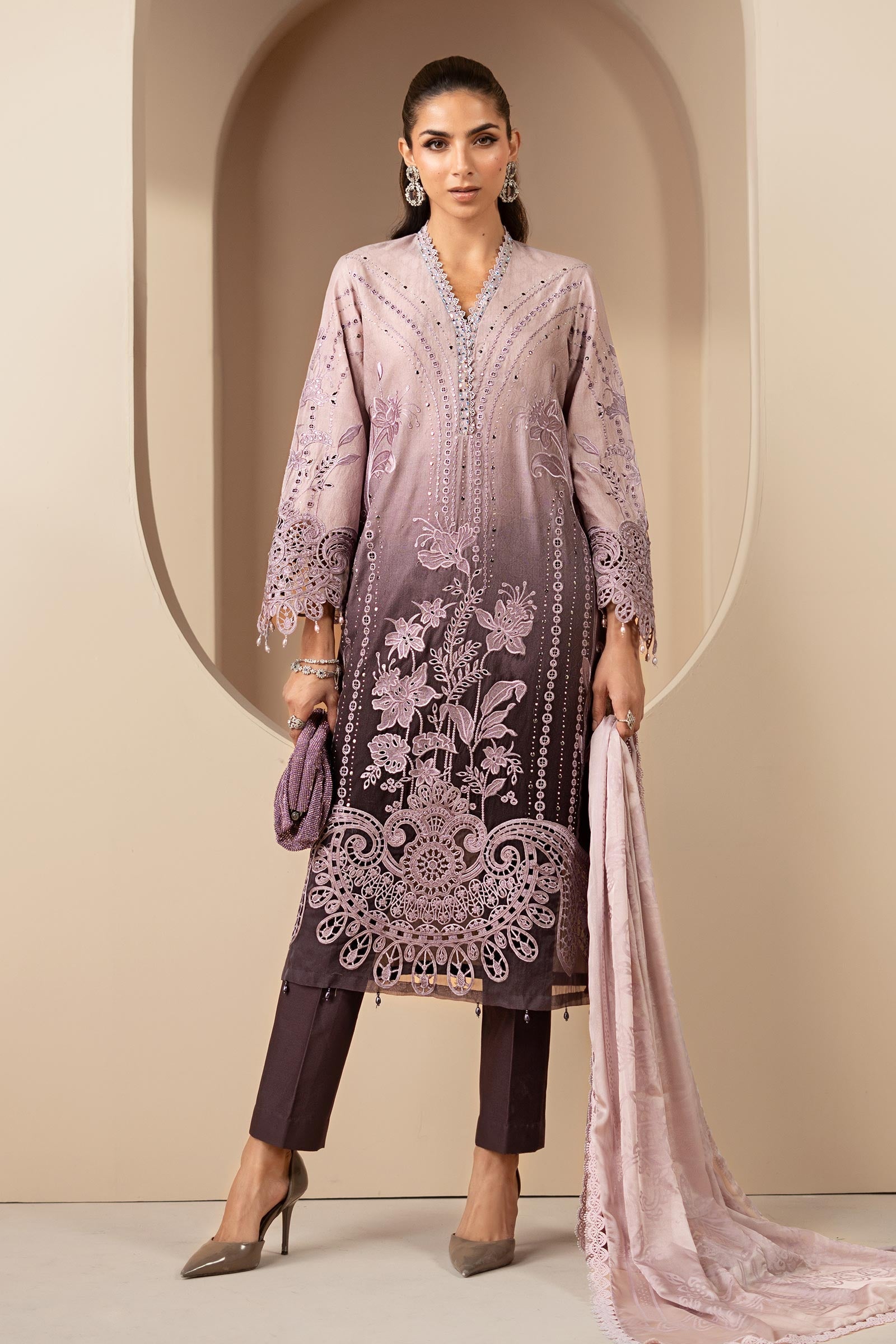 3 Piece Embroidered Jacquard Lawn Suit