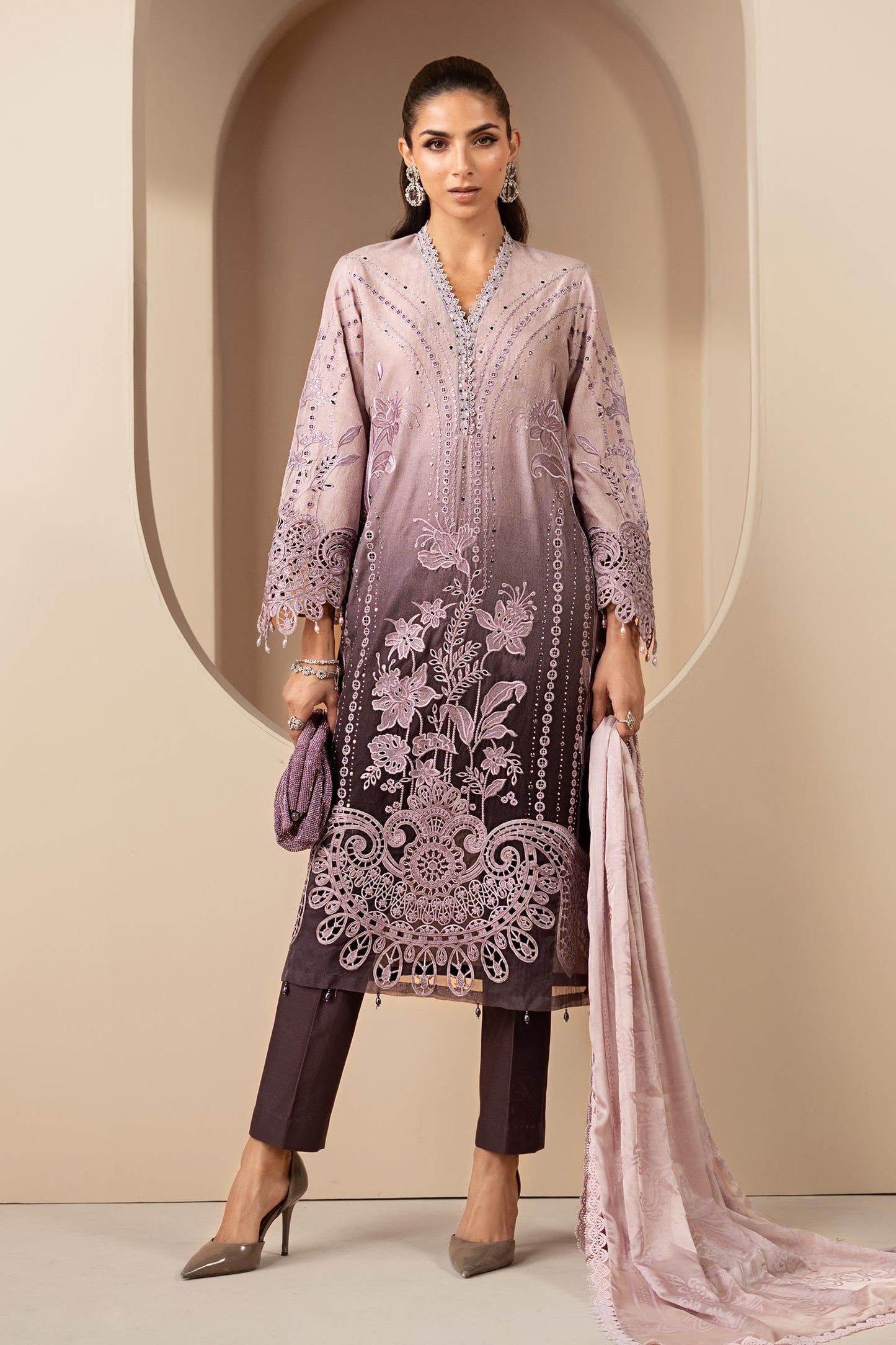 3 Piece Embroidered Jacquard Lawn Suit
