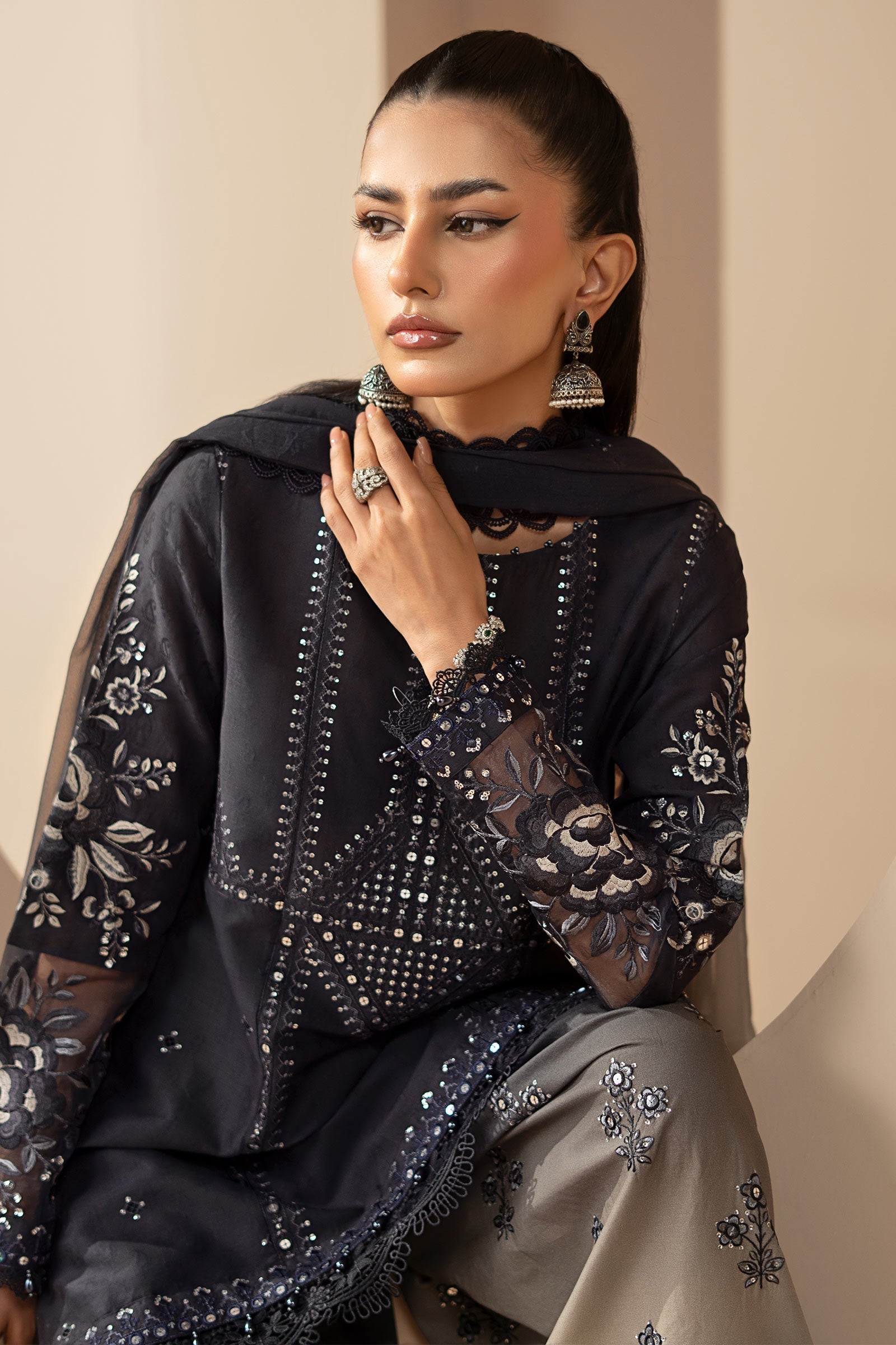 3 Piece Embroidered Jacquard Lawn Suit