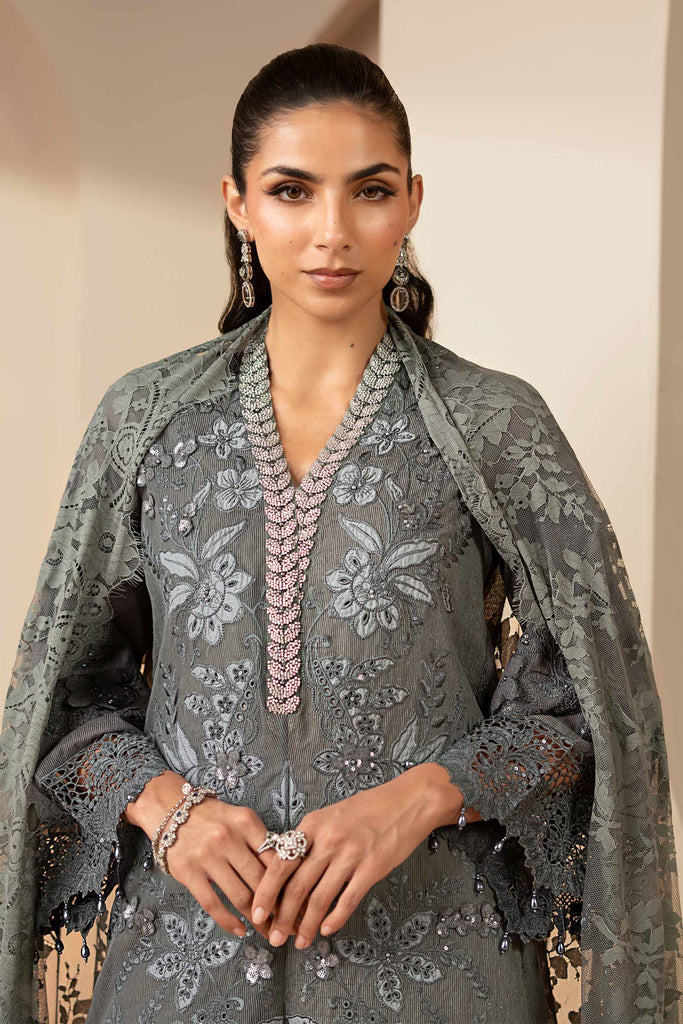 Maria B 3 Piece Embroidered Lawn Karandi Suit, view 1
