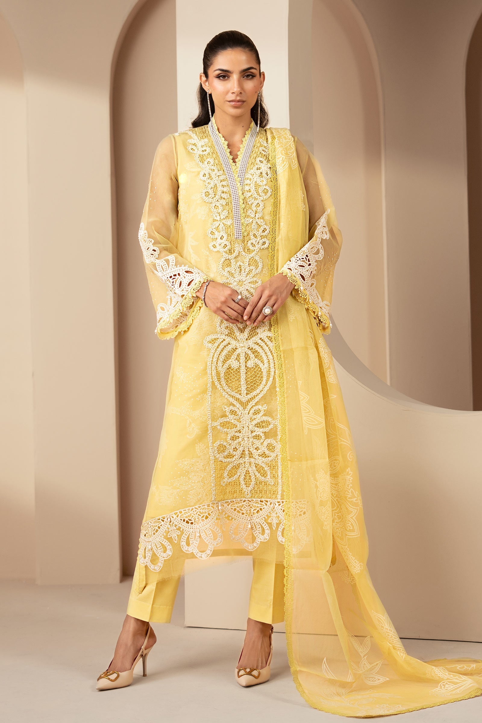 3 Piece Embroidered Organza Suit