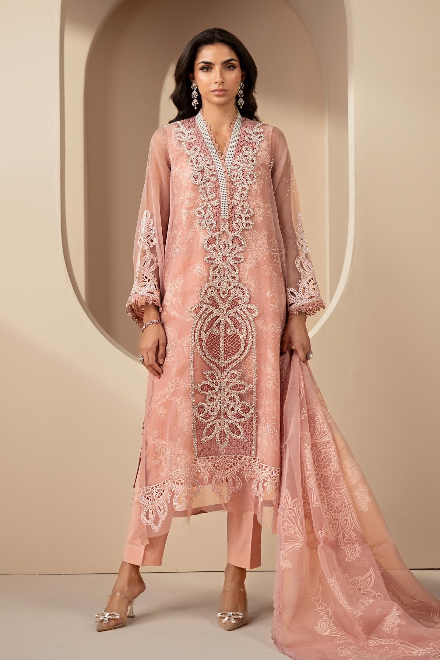 3 Piece Embroidered Organza Suit