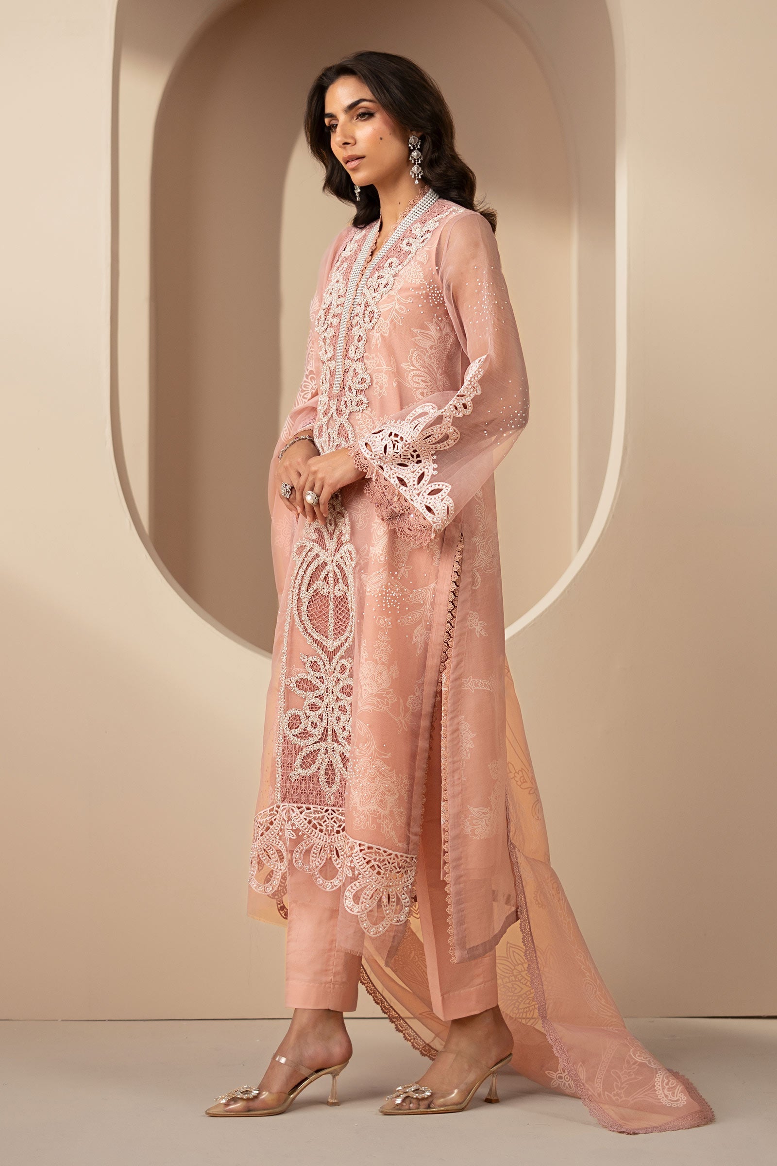 3 Piece Embroidered Organza Suit
