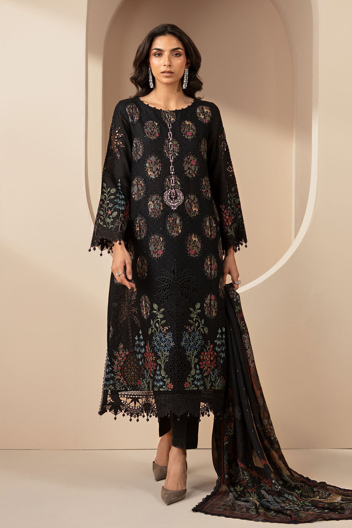 3 Piece Embroidered Jacquard Lawn Suit