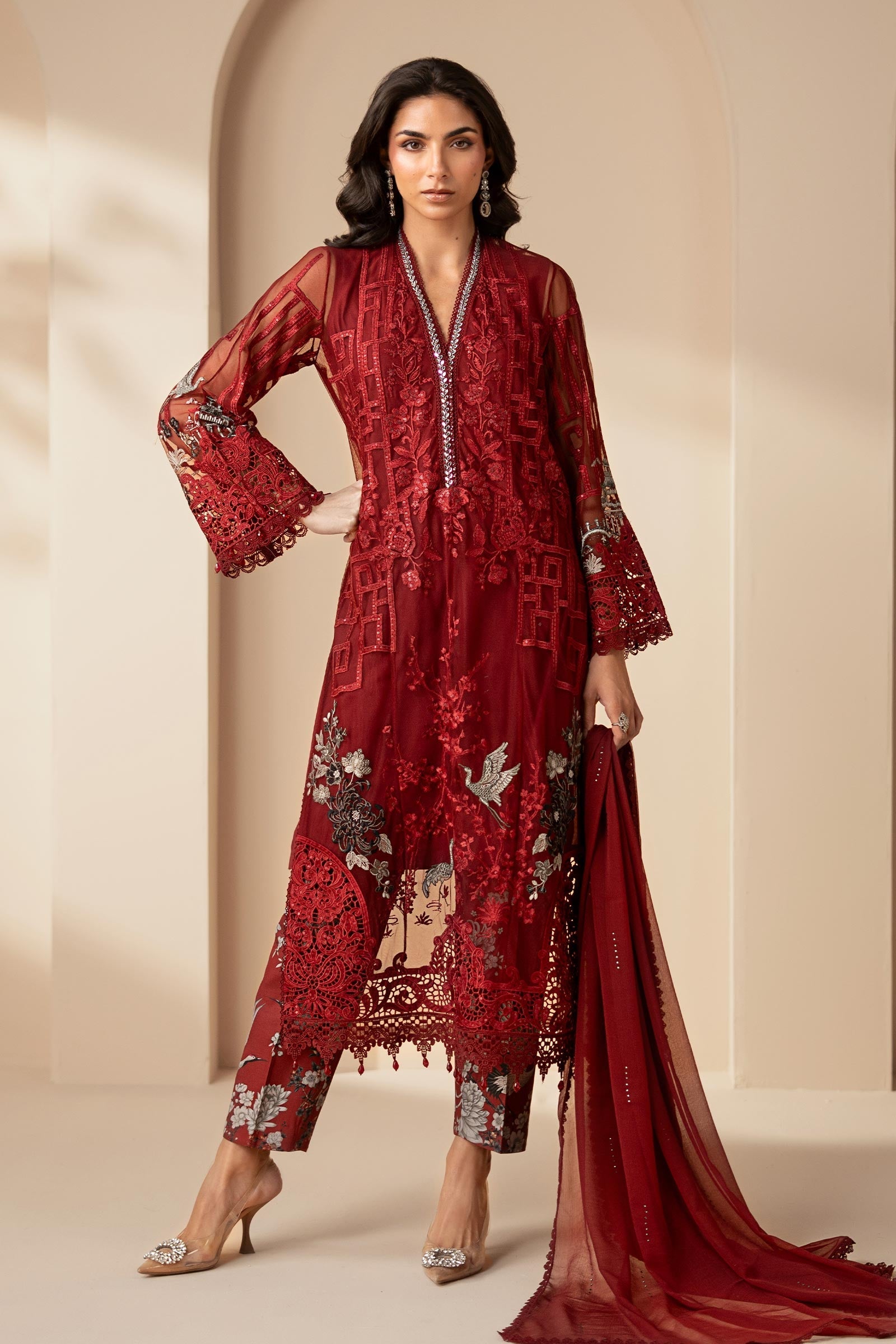 3 Piece Embroidered Net Suit