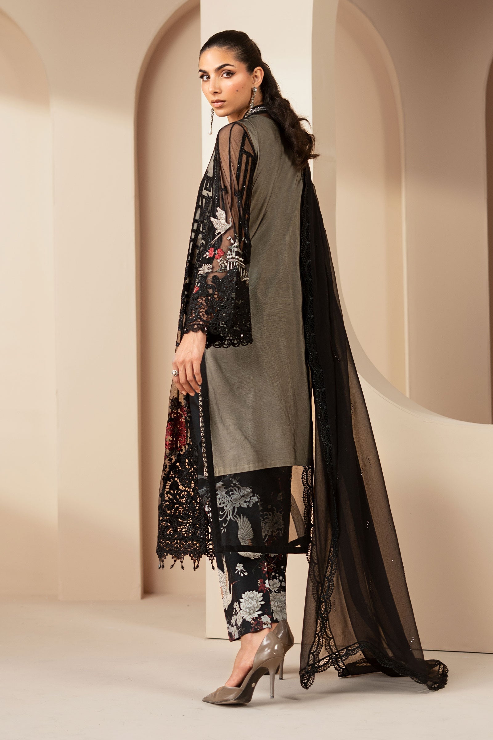 3 Piece Embroidered Net Suit