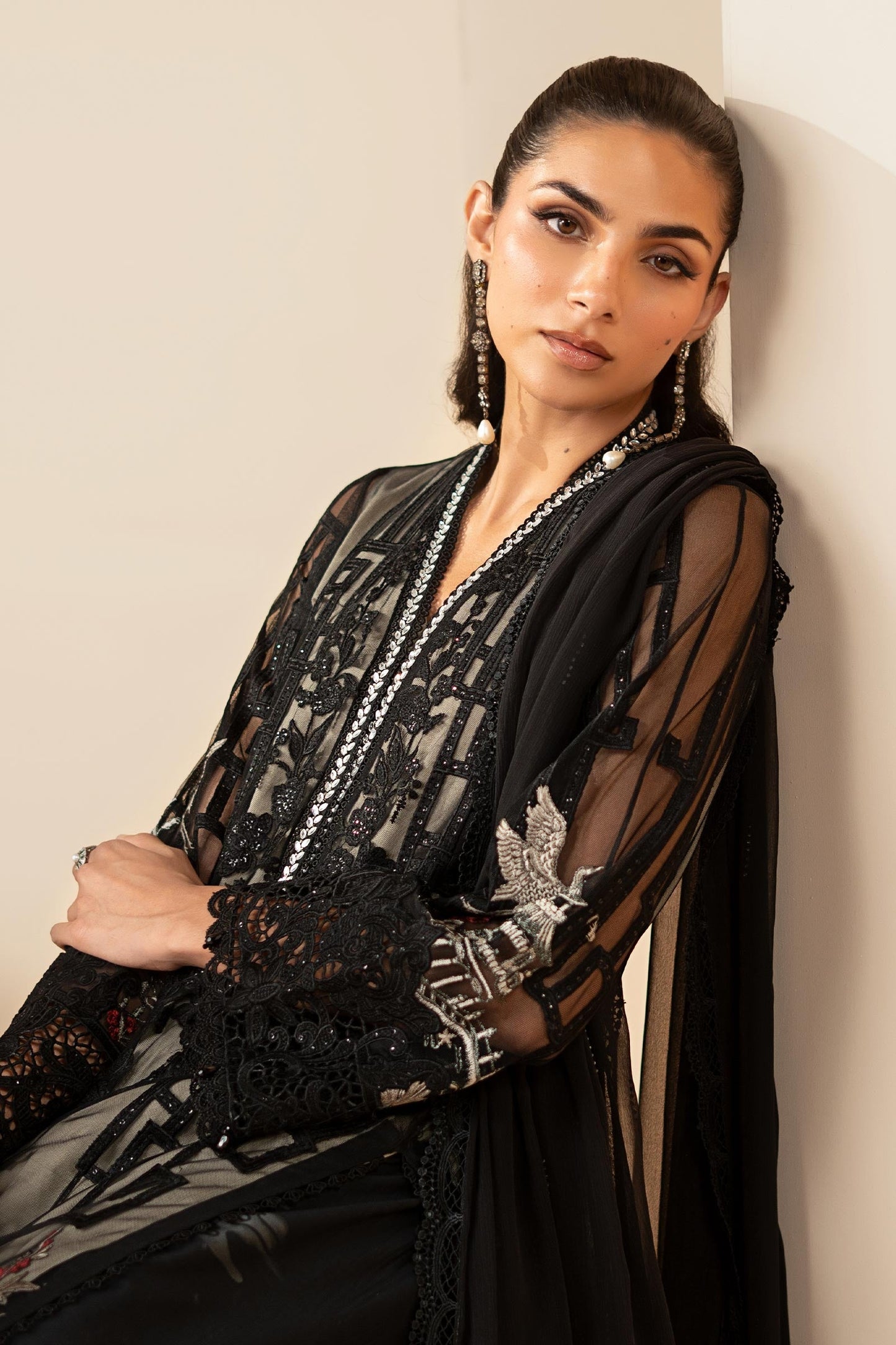 3 Piece Embroidered Net Suit