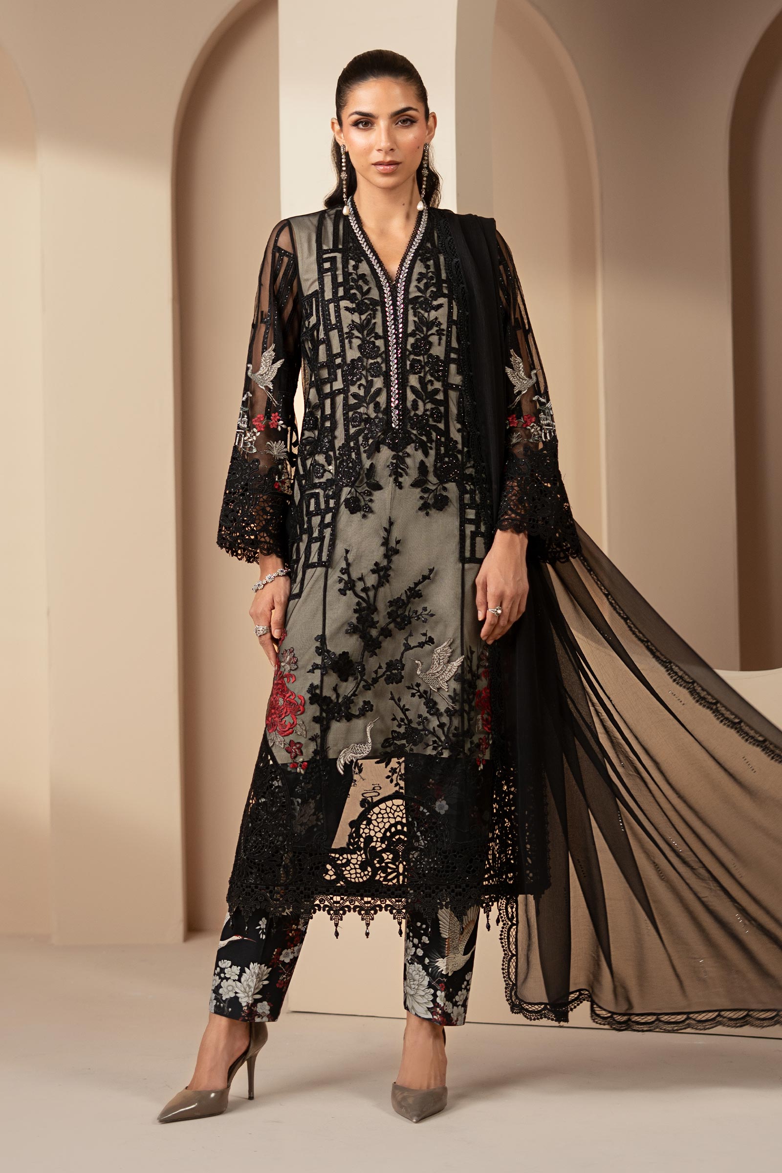 3 Piece Embroidered Net Suit