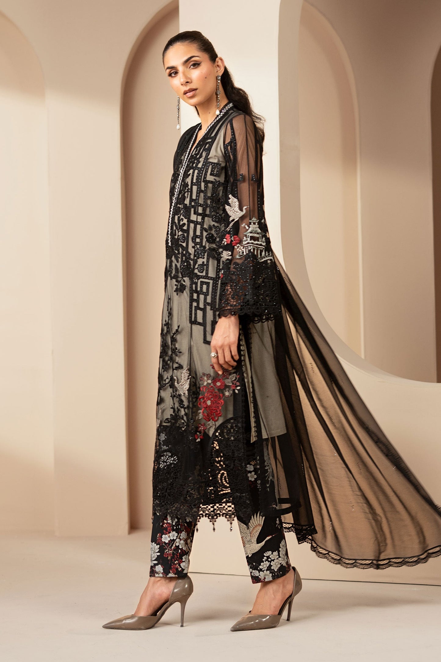 3 Piece Embroidered Net Suit