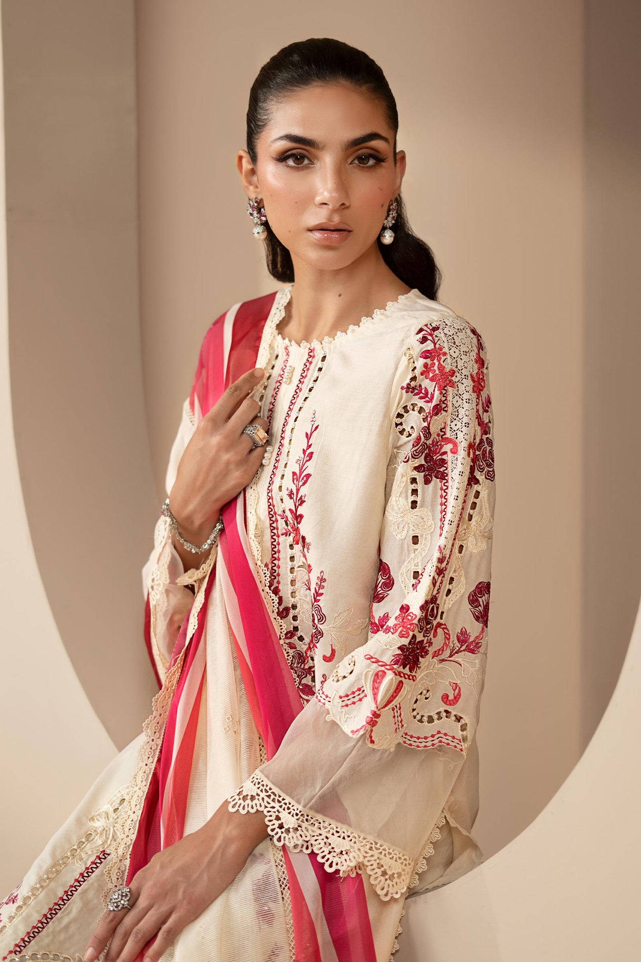 3 Piece Embroidered Jacquard Lawn Suit