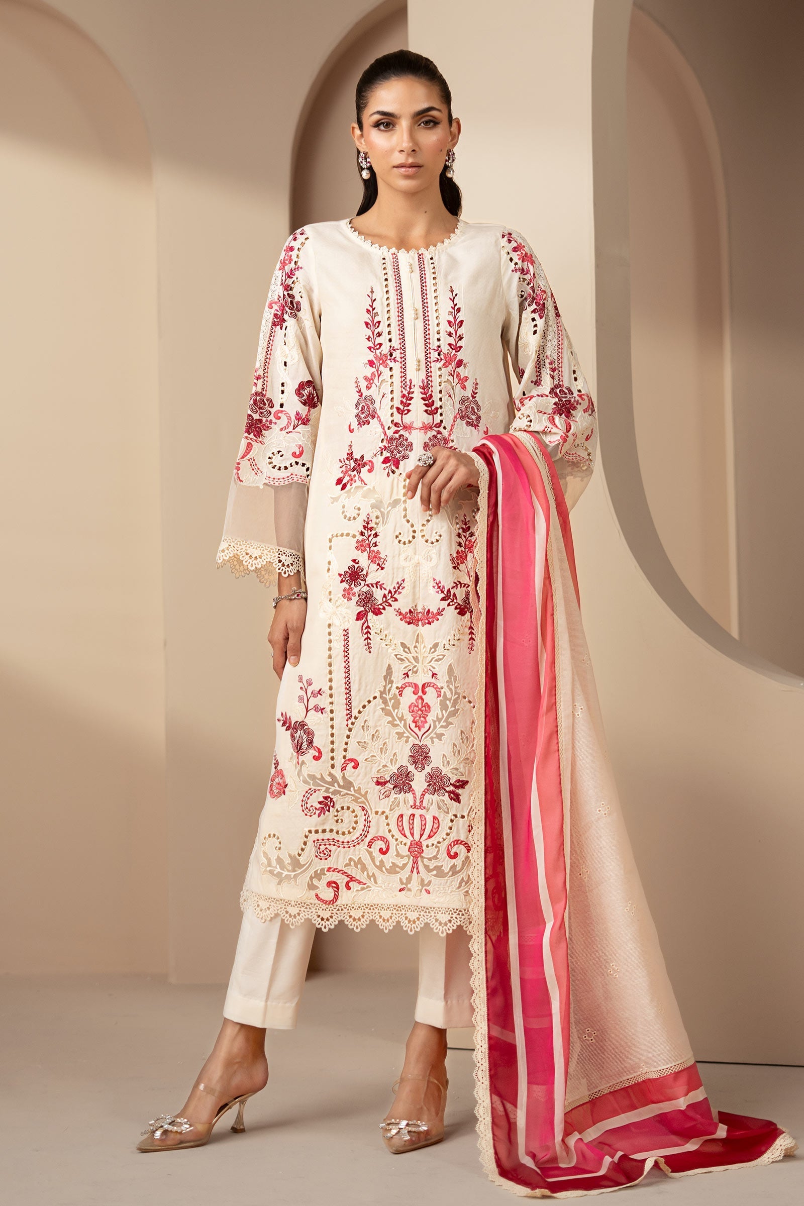 3 Piece Embroidered Jacquard Lawn Suit