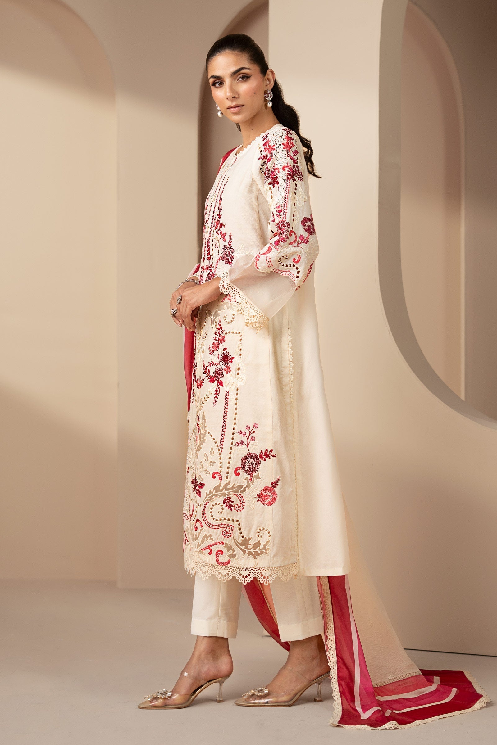 3 Piece Embroidered Jacquard Lawn Suit