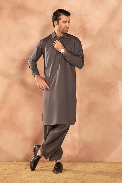 Embroidered Cotton Suit | GTS-SS24-20 Menswear GTS2420-SML-GRY
