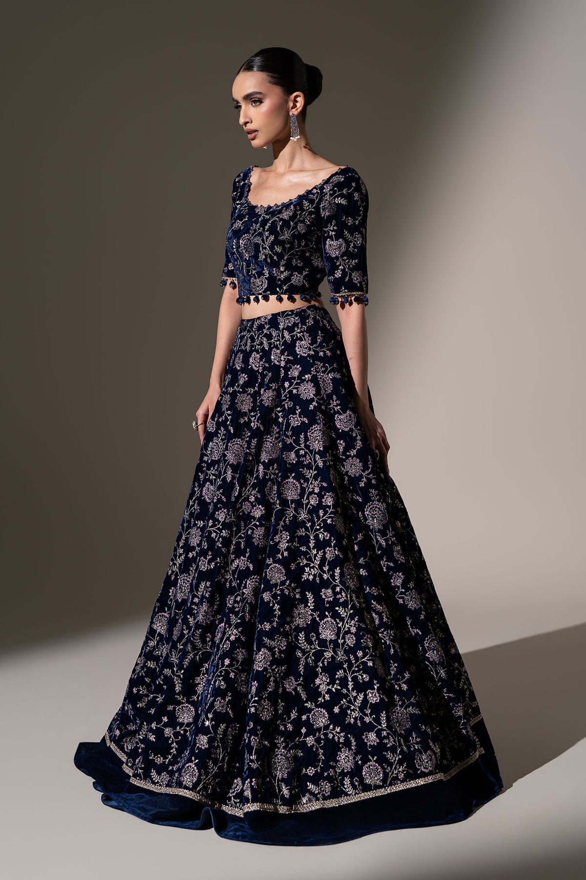 Embroidered Velvet Fabric (1Pc)