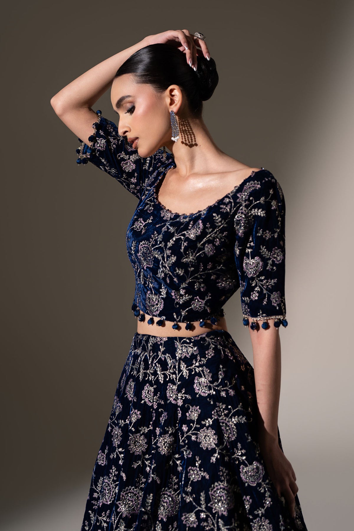 Embroidered Velvet Fabric (1Pc)