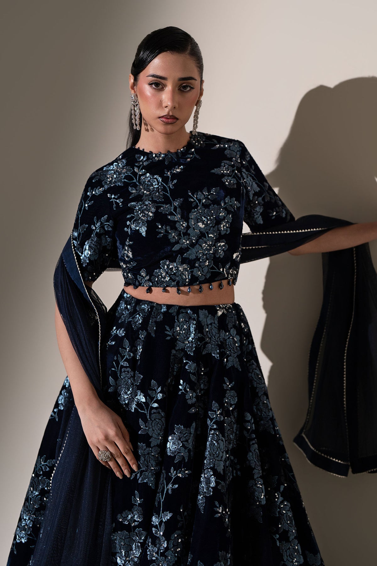 Embroidered Velvet Fabric (1Pc)