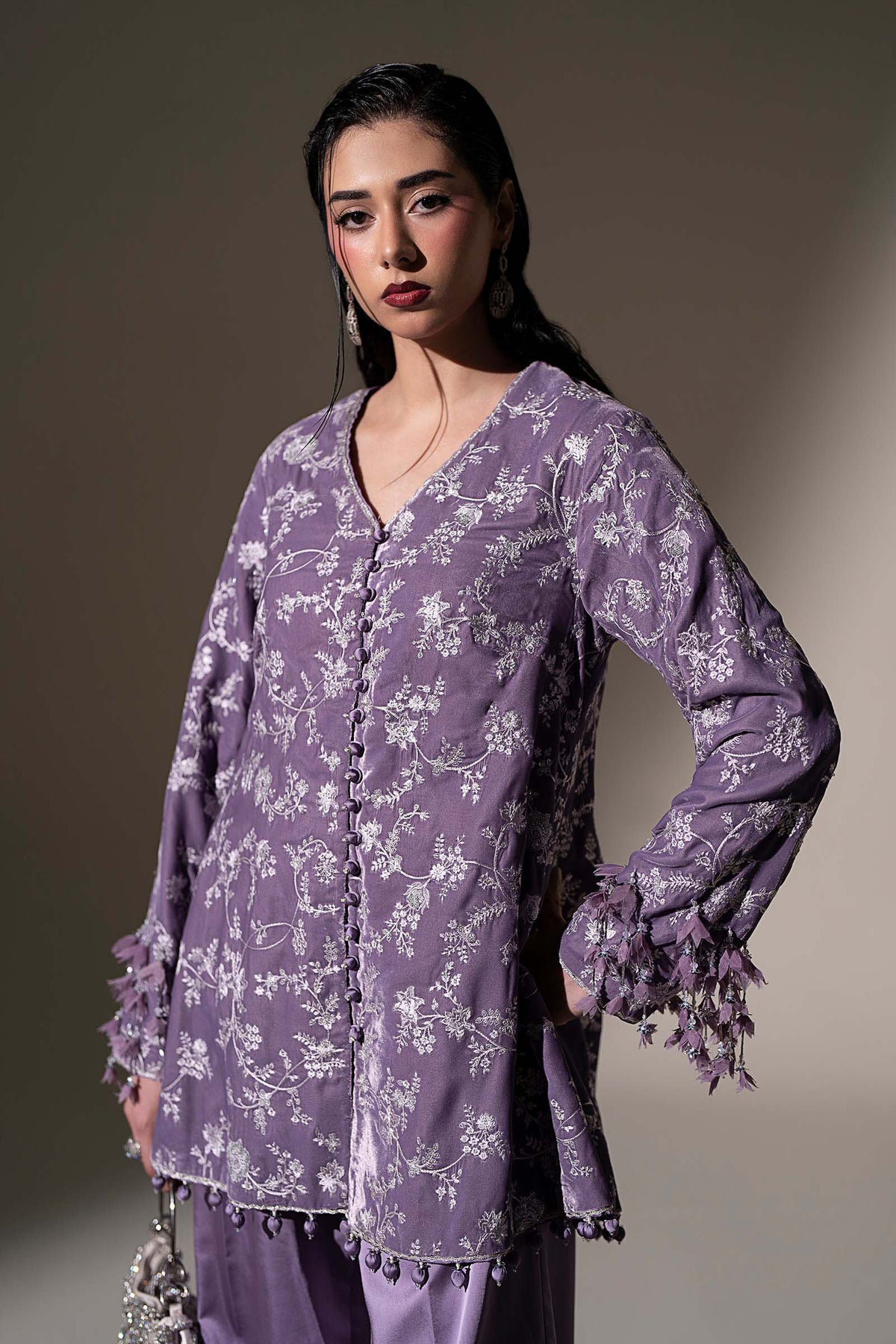 Embroidered Velvet Fabric (1Pc)