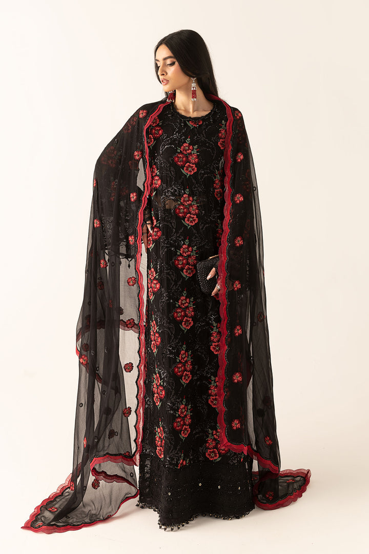 Embroidered Chiffon Fabric (3Pcs) All Products LF1006S-OLN-BLK