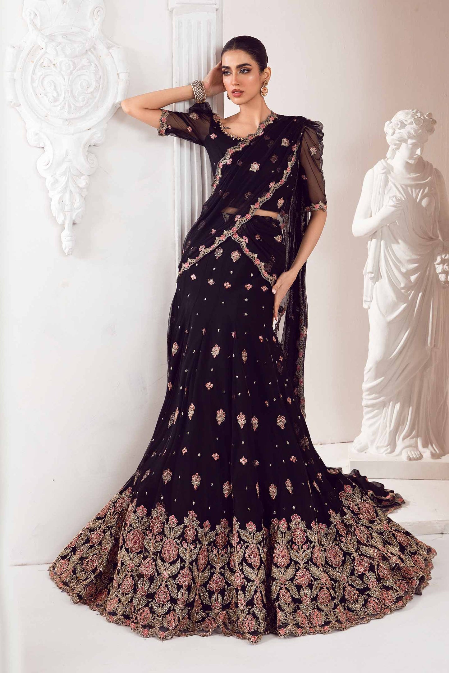 Embroidered Poly Net Fabric Sleeves | LF-704