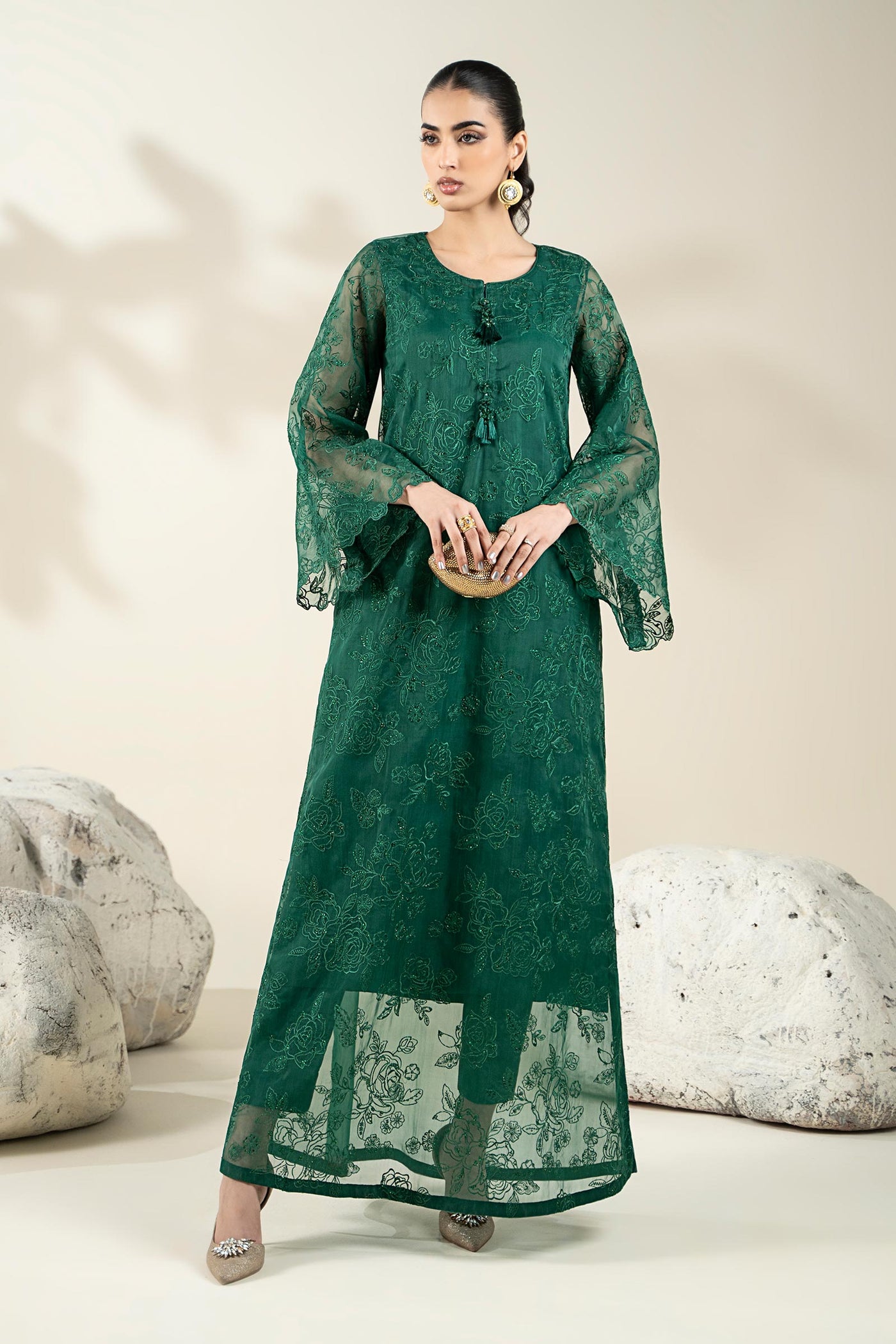 Embroidered Organza Fabric (2Pcs) | LF-909