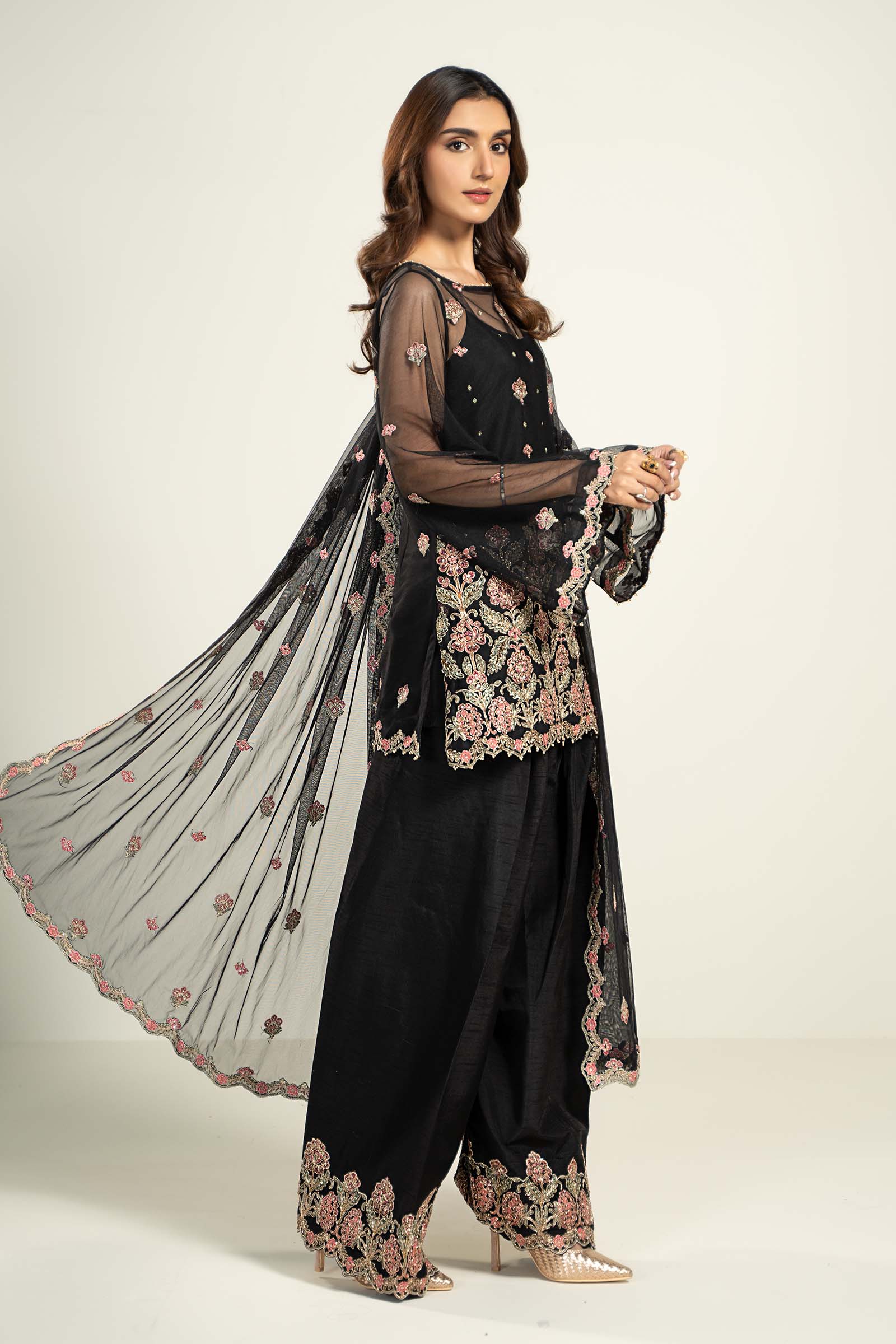Embroidered Poly Net Fabric Sleeves | LF-704