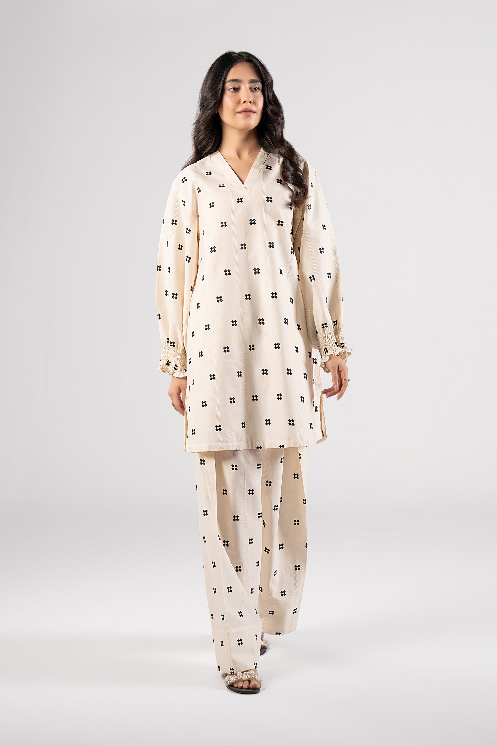 2 Pc Embroidered Textured Cotton Suit