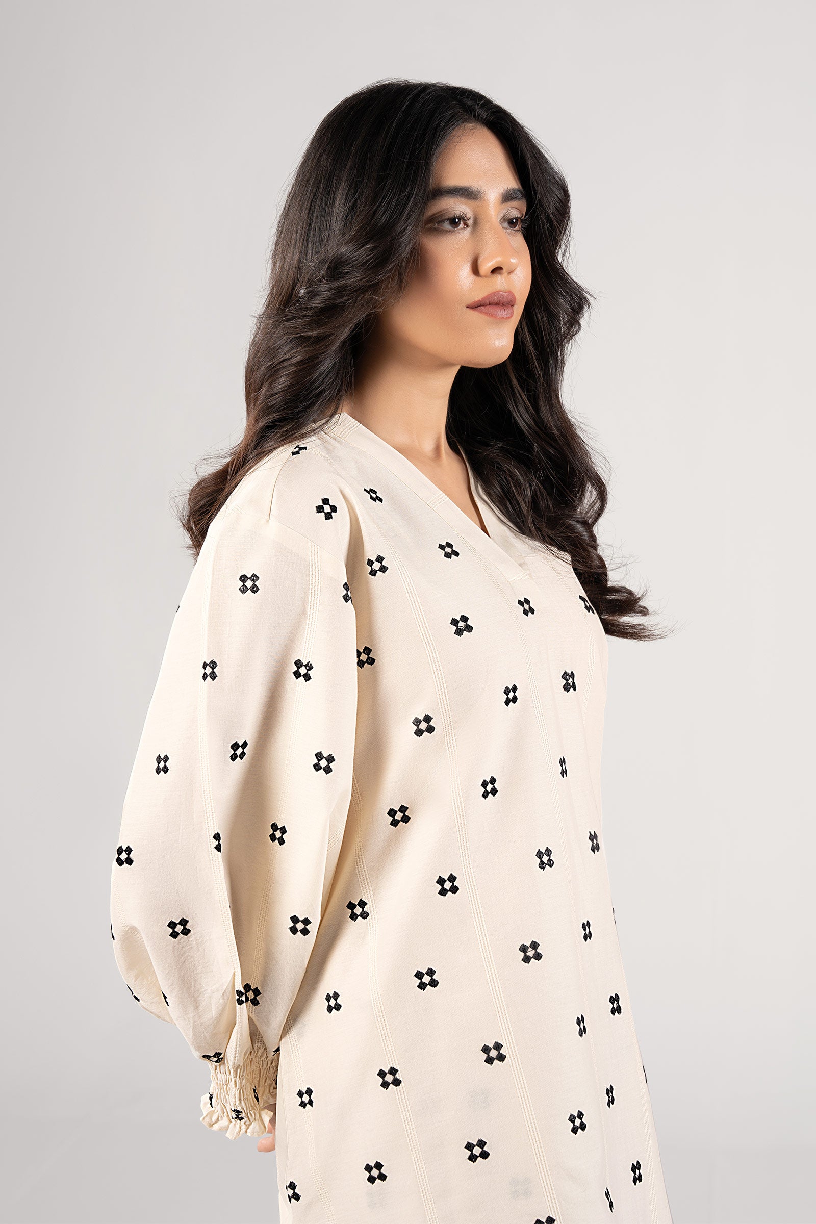 2 Pc Embroidered Textured Cotton Suit