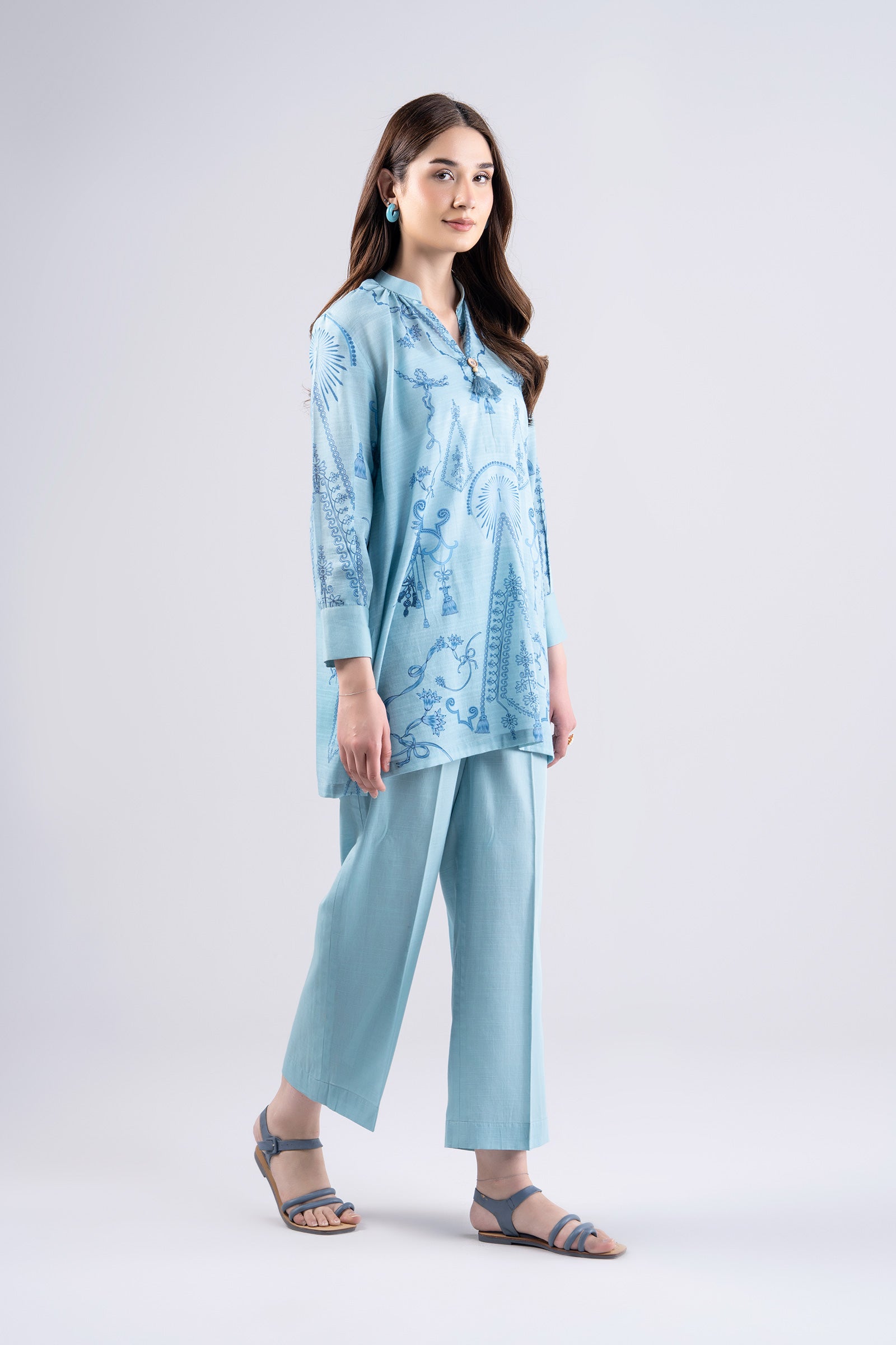 2 Pc Printed Slub Lawn Suit